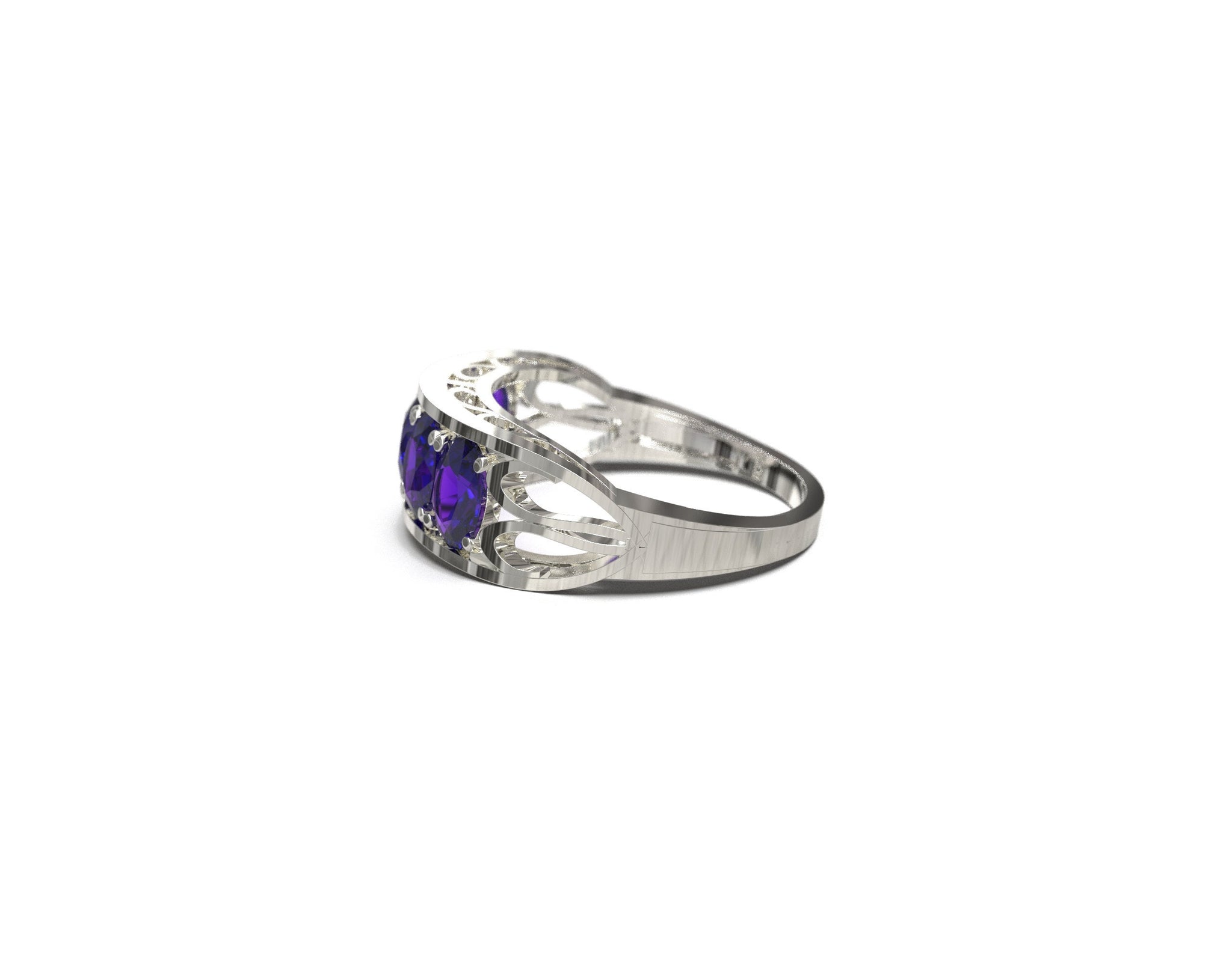 Silver Amethyst Ring Natural Amethst Men Ring 5 Stone Amethyst Ring 925 Sterling Silver Amethyst Band Natural Amethyst Ring February Ring