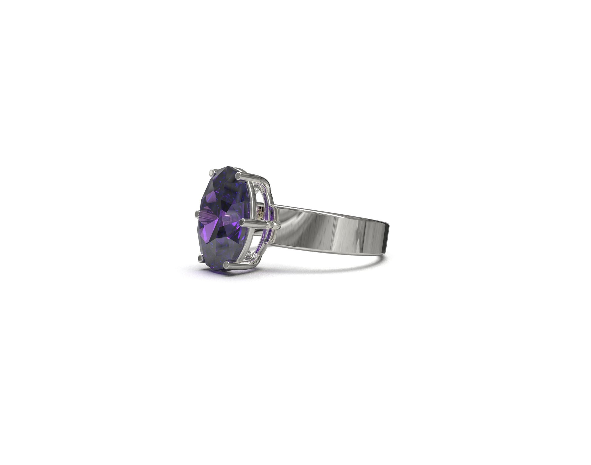 Amethyst Ring Silver Natural Amethyst Band 10x14 mm Oval 4.5 Ct Amethyst Ring Amethyst Engagement Band February Birthstone Ring Purple Stone