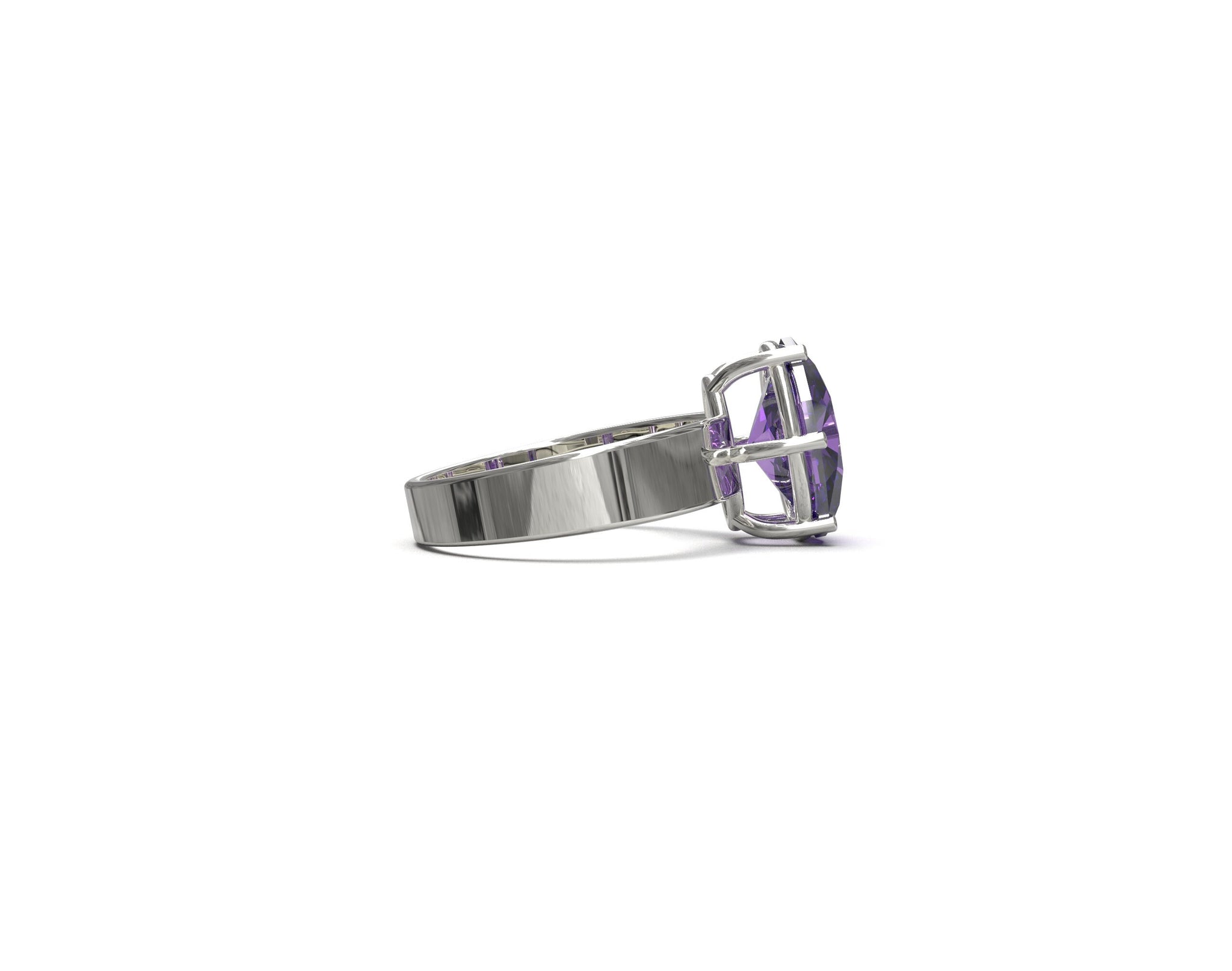 Amethyst Ring Silver Natural Amethyst Band 10x14 mm Oval 4.5 Ct Amethyst Ring Amethyst Engagement Band February Birthstone Ring Purple Stone