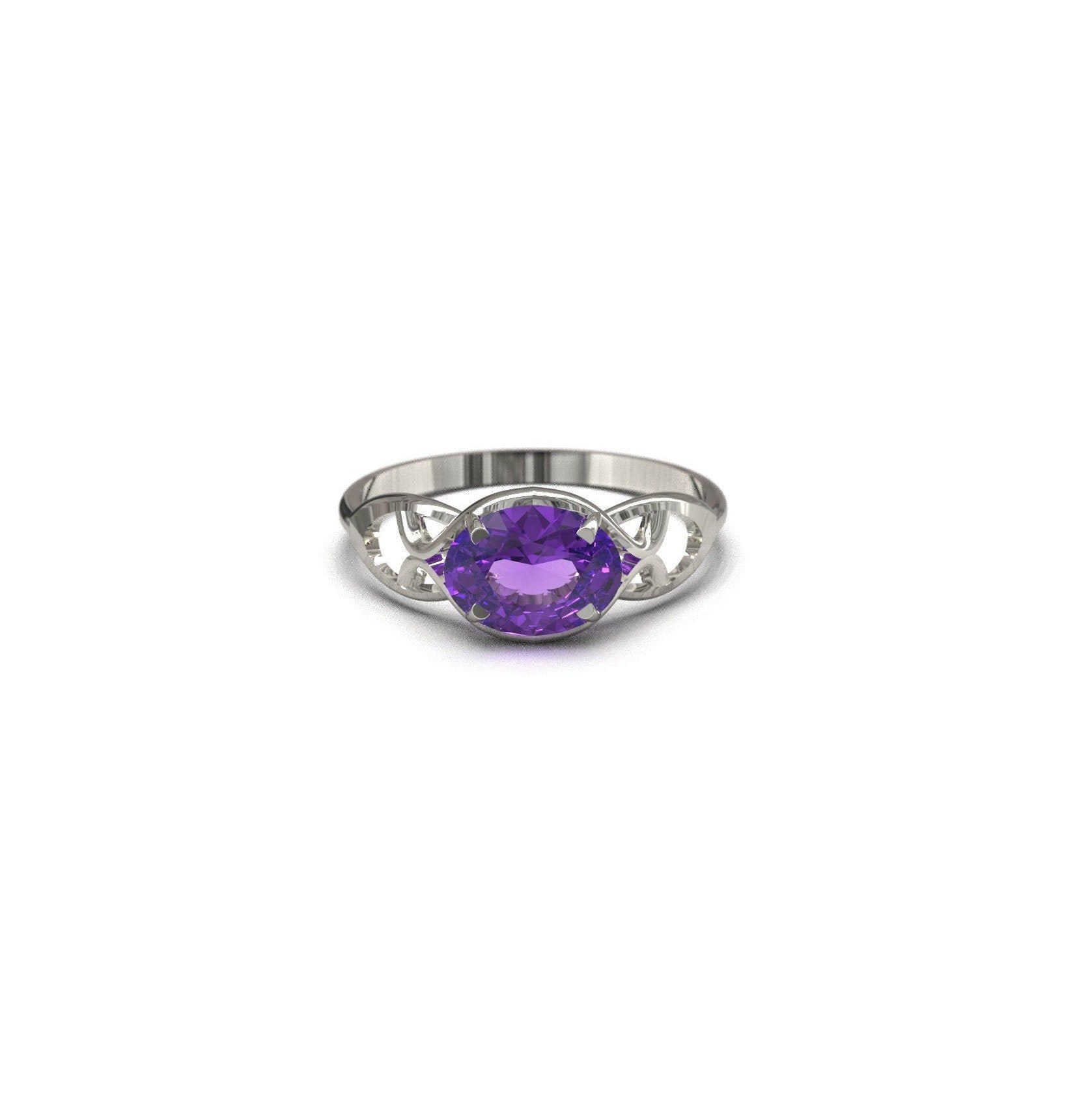 Silver Amethyst Ring 6x8 mm Oval 1.5 Ct Amethyst Band Amethyst Solitaire Ring Amethyst Engagement Ring Amethyst Promise Ring Birthstone Ring