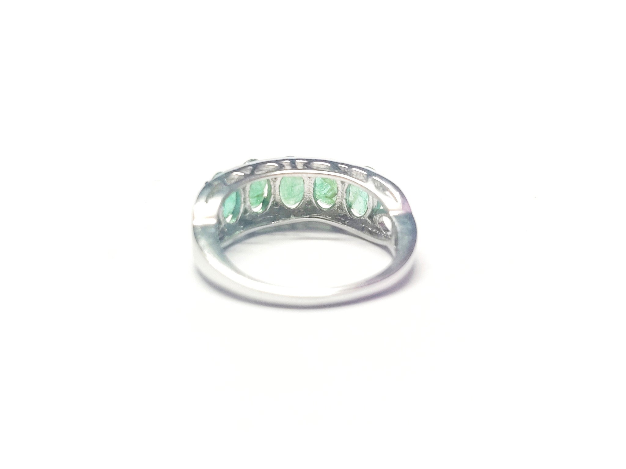 Silver Emerald Ring Natural Emerald Men Ring 5 Stone Emerald Ring 925 Sterling Silver Emerald Band Natural Emerald Ring May Birthstone Ring