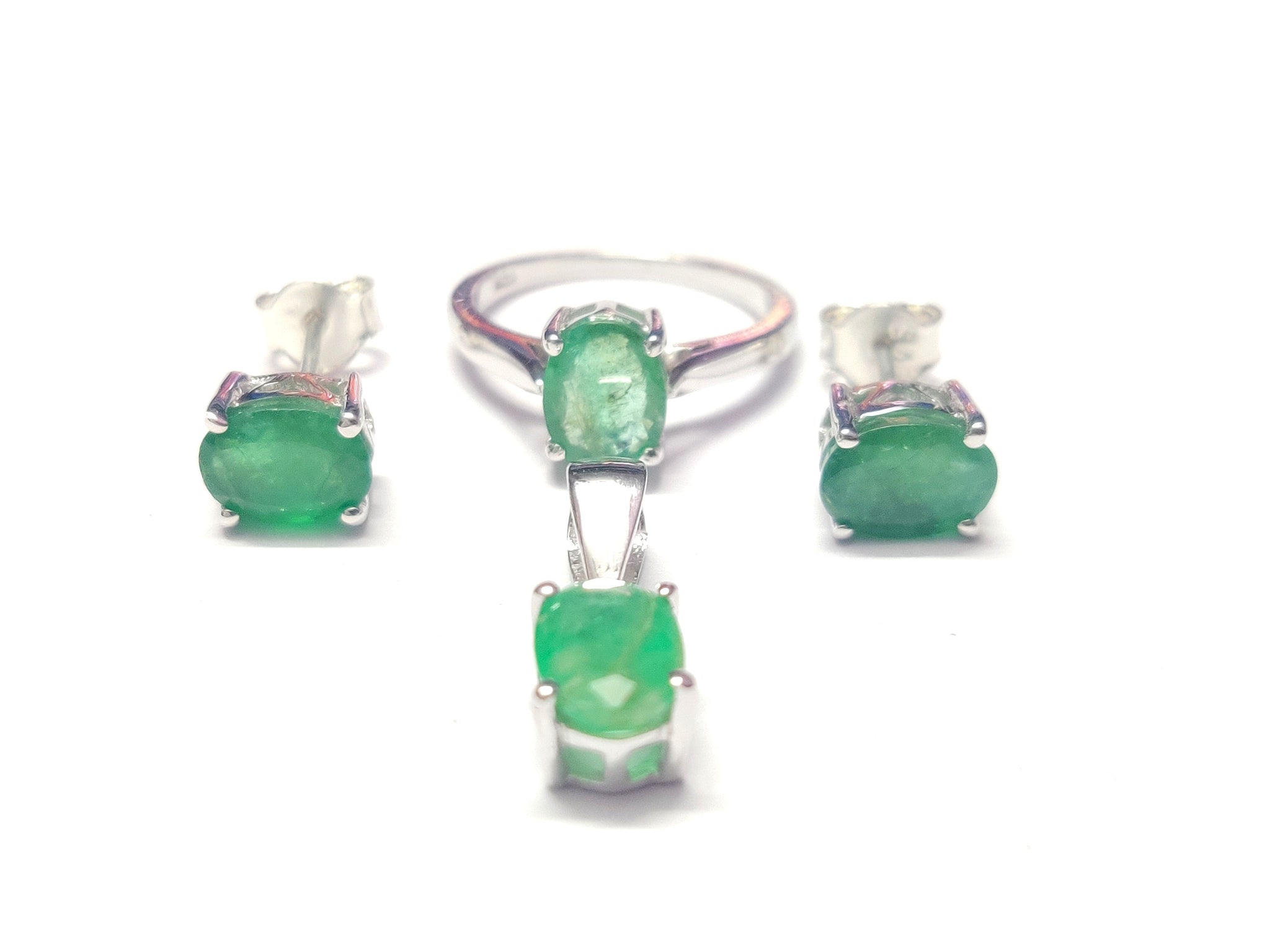 Emerald Jewelry Set Natural Emerald Pendant Set 5x7 mm Oval 3.5 Ct Emerald Set May Birthstone Jewelry Set Silver Gemstone Jewelry Set