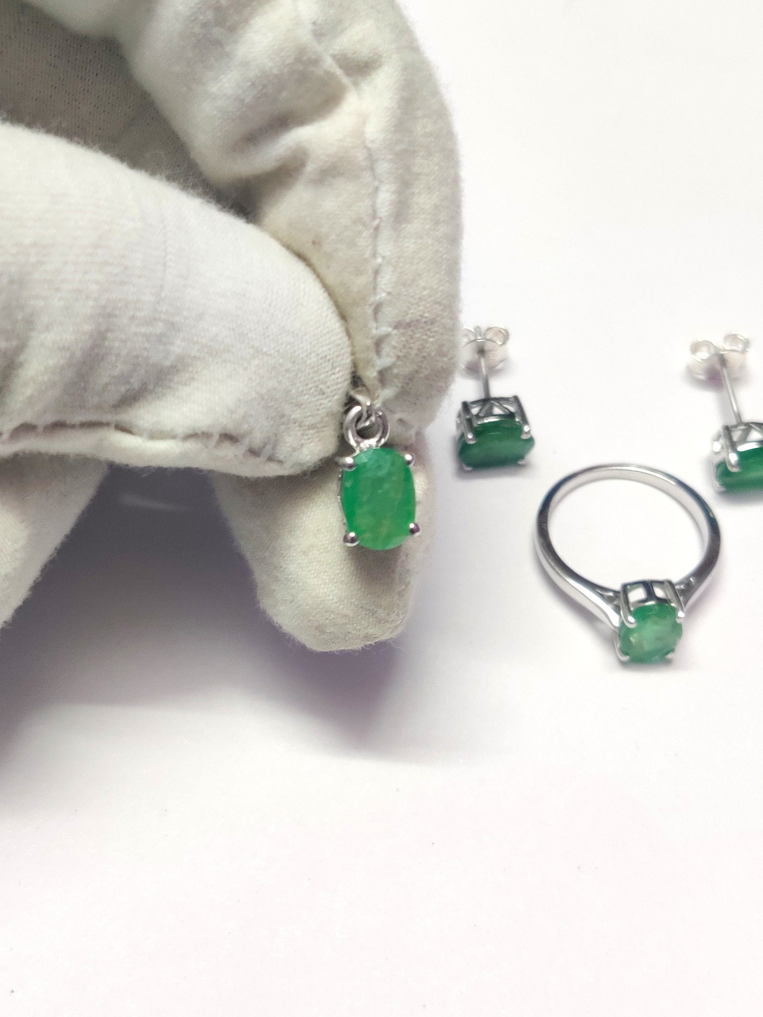 Emerald Jewelry Set Natural Emerald Pendant Set 5x7 mm Oval 3.5 Ct Emerald Set May Birthstone Jewelry Set Silver Gemstone Jewelry Set