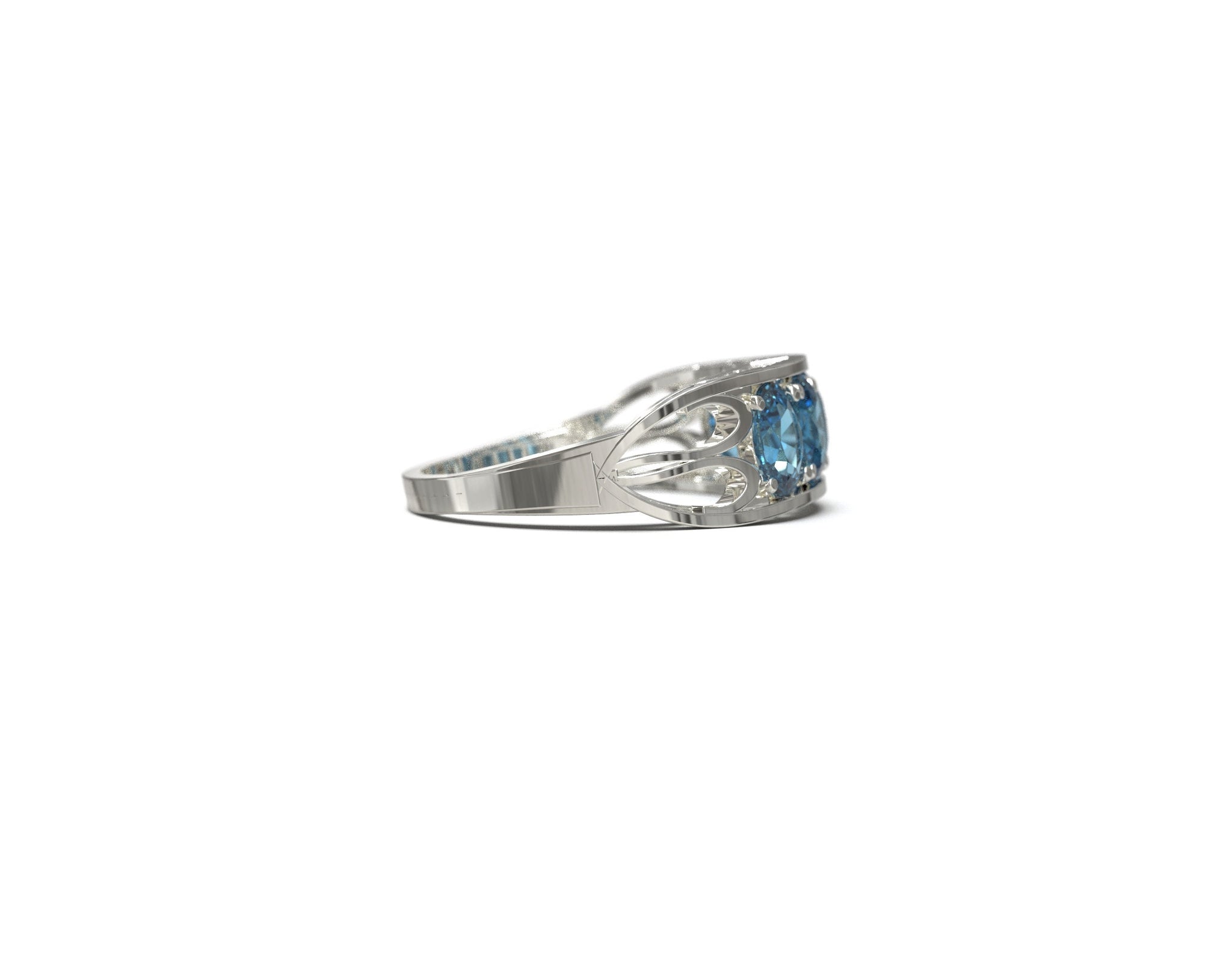 Silver Blue Topaz Ring Natural Swiss Blue Topaz Men Ring 5 Stone Blue Topaz Ring 925 Sterling Silver Topaz Band Natural Blue Topaz Ring