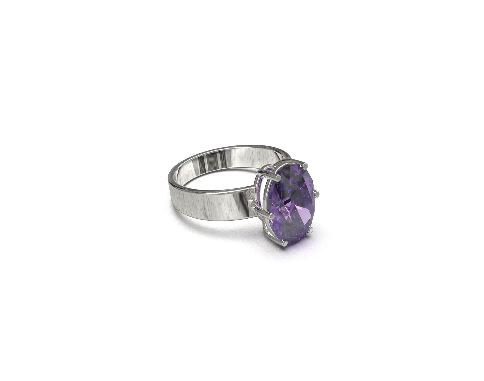 Amethyst Ring Silver Natural Amethyst Band 10x14 mm Oval 4.5 Ct Amethyst Ring Amethyst Engagement Band February Birthstone Ring Purple Stone