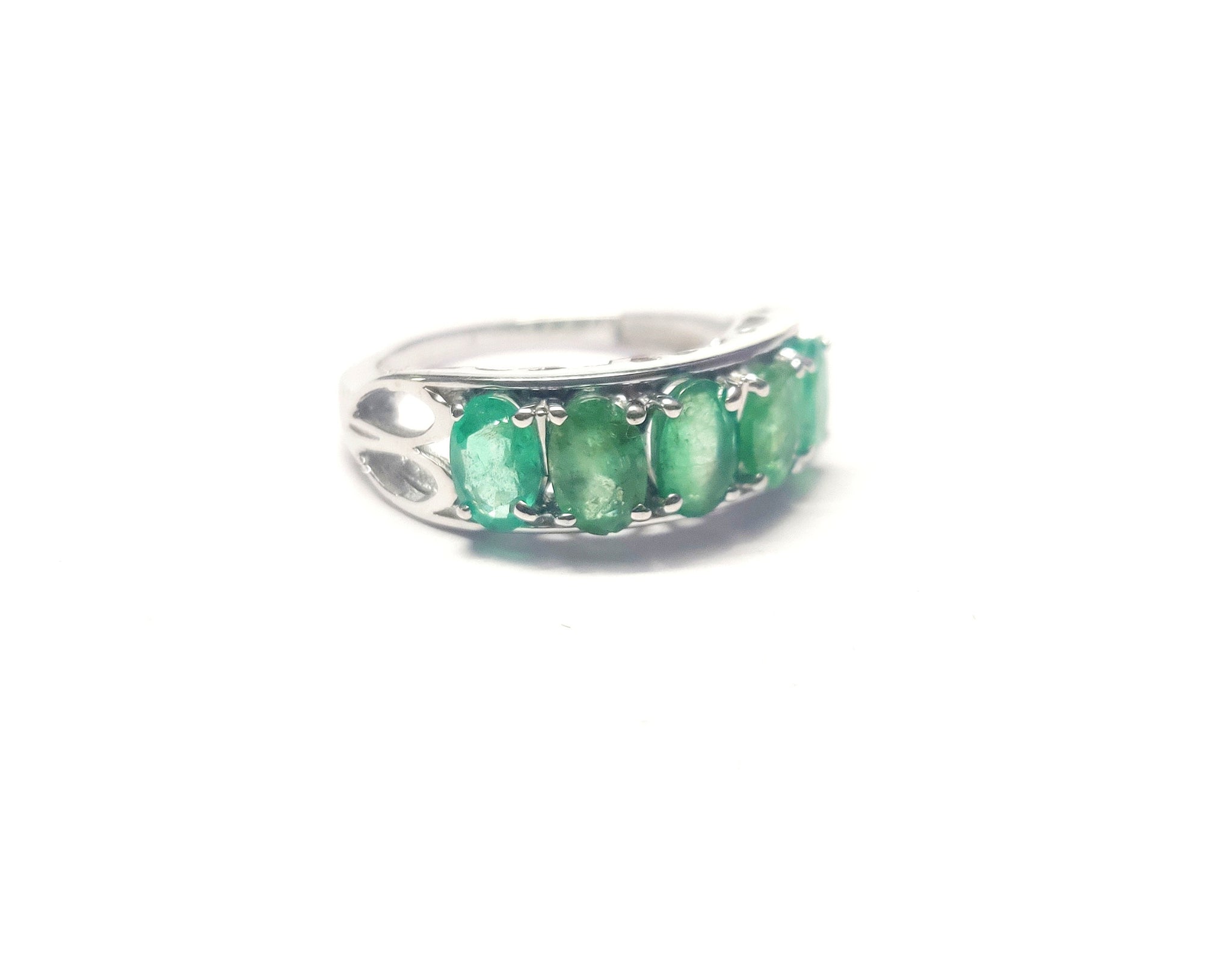 Silver Emerald Ring Natural Emerald Men Ring 5 Stone Emerald Ring 925 Sterling Silver Emerald Band Natural Emerald Ring May Birthstone Ring