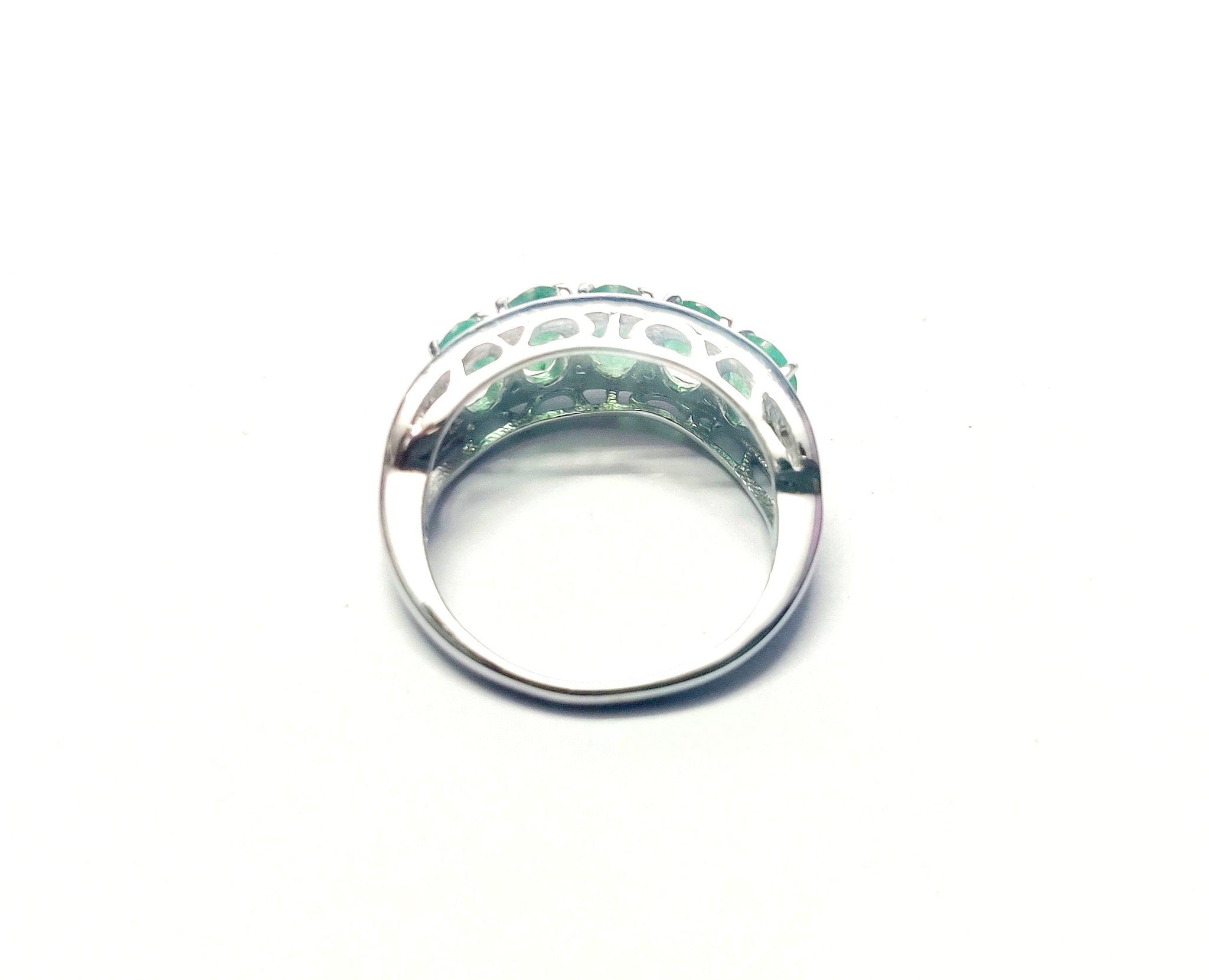 Silver Emerald Ring Natural Emerald Men Ring 5 Stone Emerald Ring 925 Sterling Silver Emerald Band Natural Emerald Ring May Birthstone Ring
