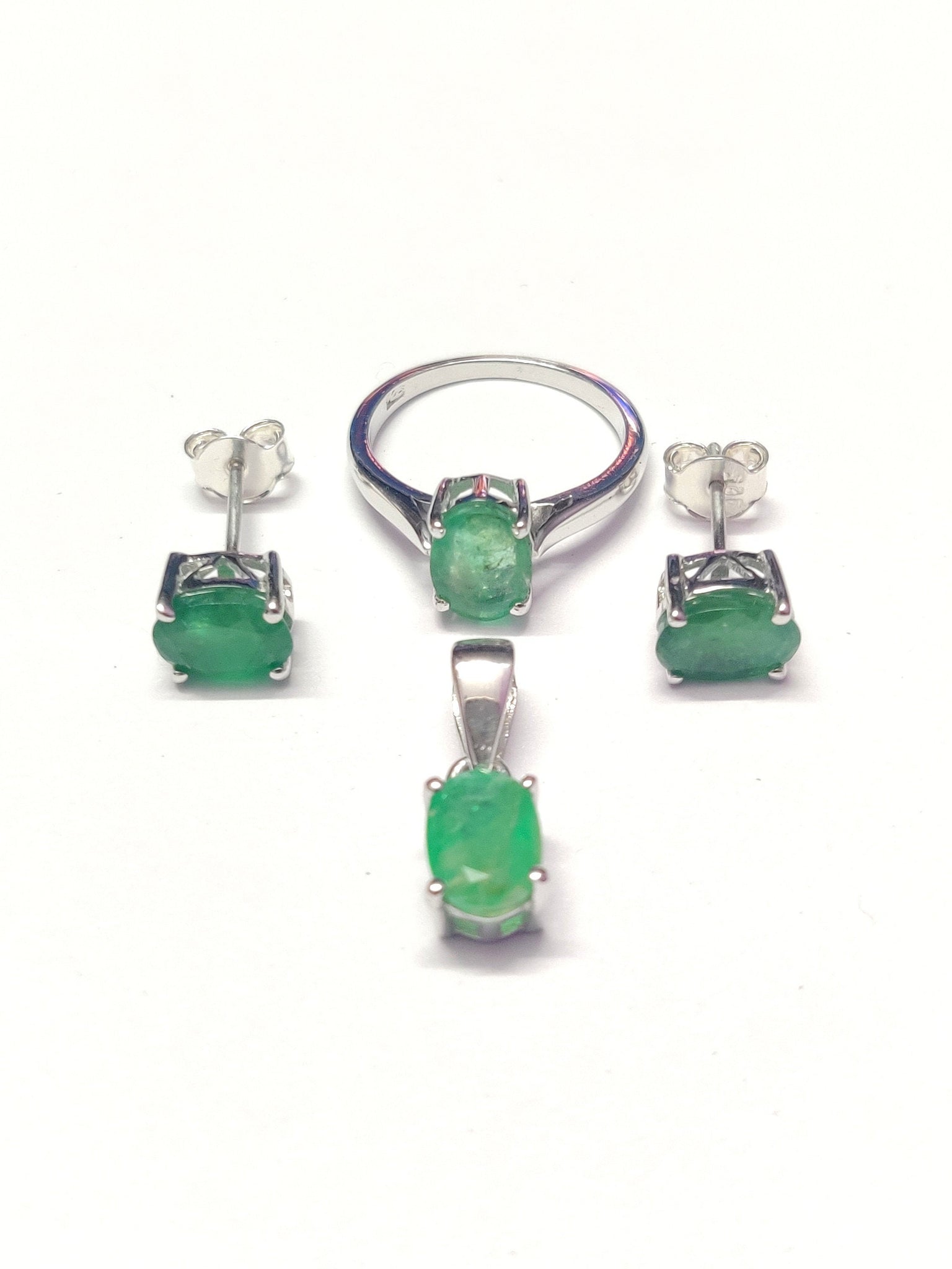 Emerald Jewelry Set Natural Emerald Pendant Set 5x7 mm Oval 3.5 Ct Emerald Set May Birthstone Jewelry Set Silver Gemstone Jewelry Set