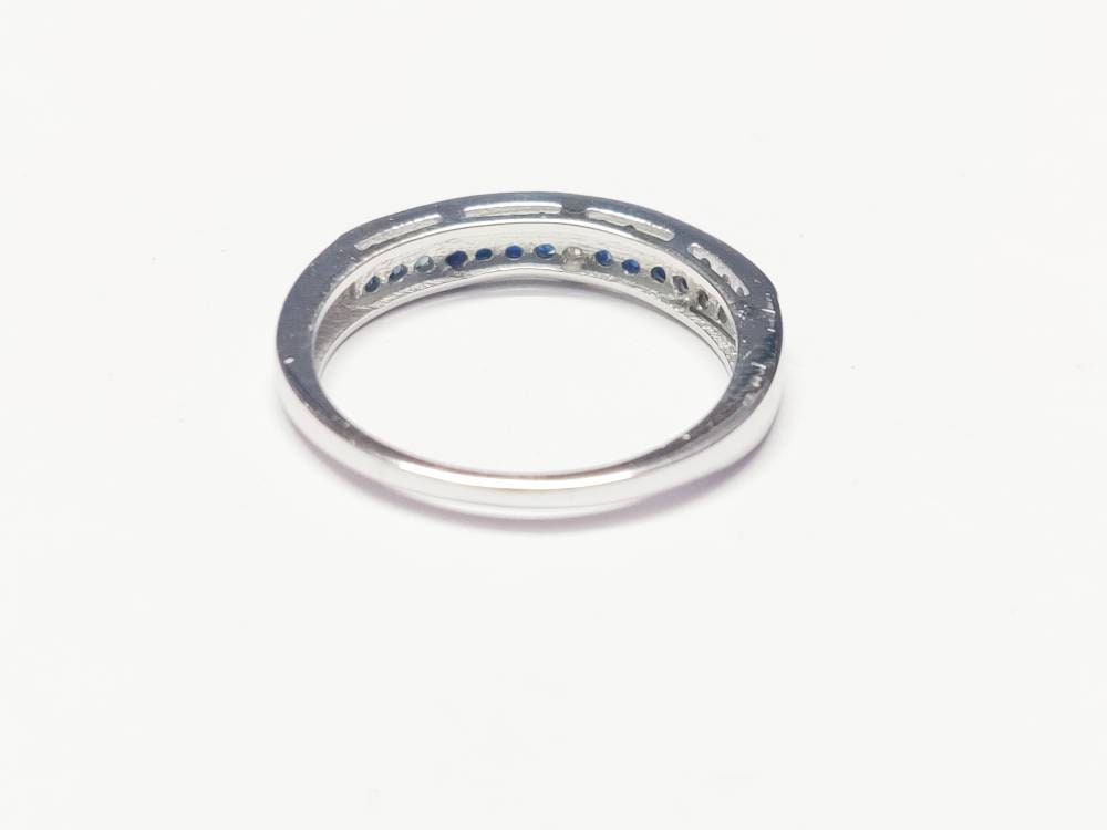 Sterling Silver Diamond Blue Sapphire Wedding Band Engagement Band Pave Diamond Ring 925 Sterling Silver Diamond Sapphire Ring