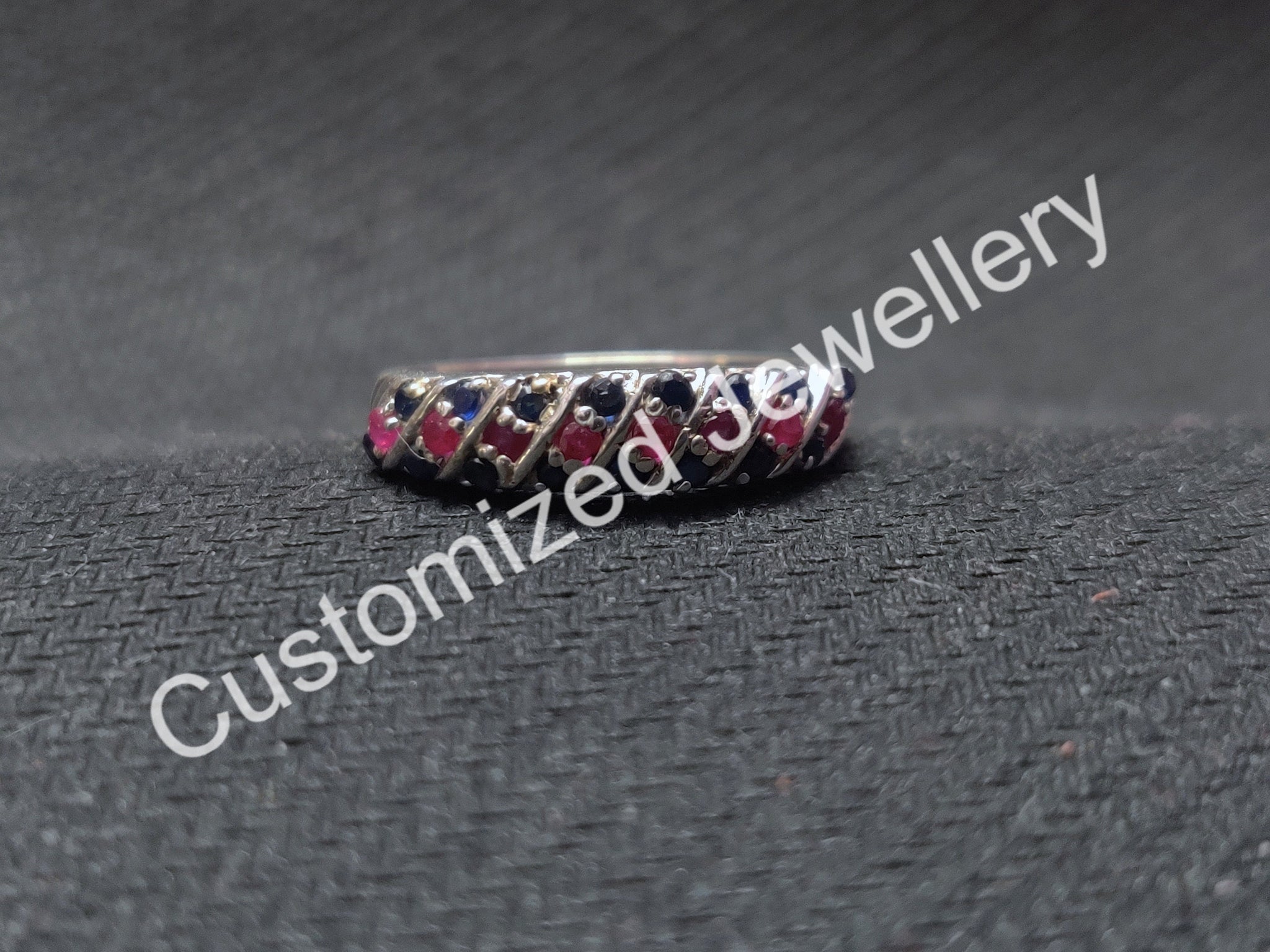 Natural Blue Sapphire Ruby Band 1.2 mm Round Sapphire Ruby Wedding Band Natural Ruby Engagement Band