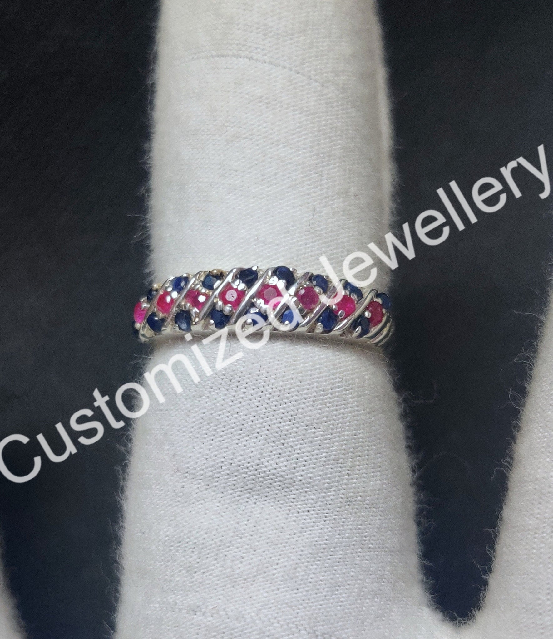 Natural Blue Sapphire Ruby Band 1.2 mm Round Sapphire Ruby Wedding Band Natural Ruby Engagement Band