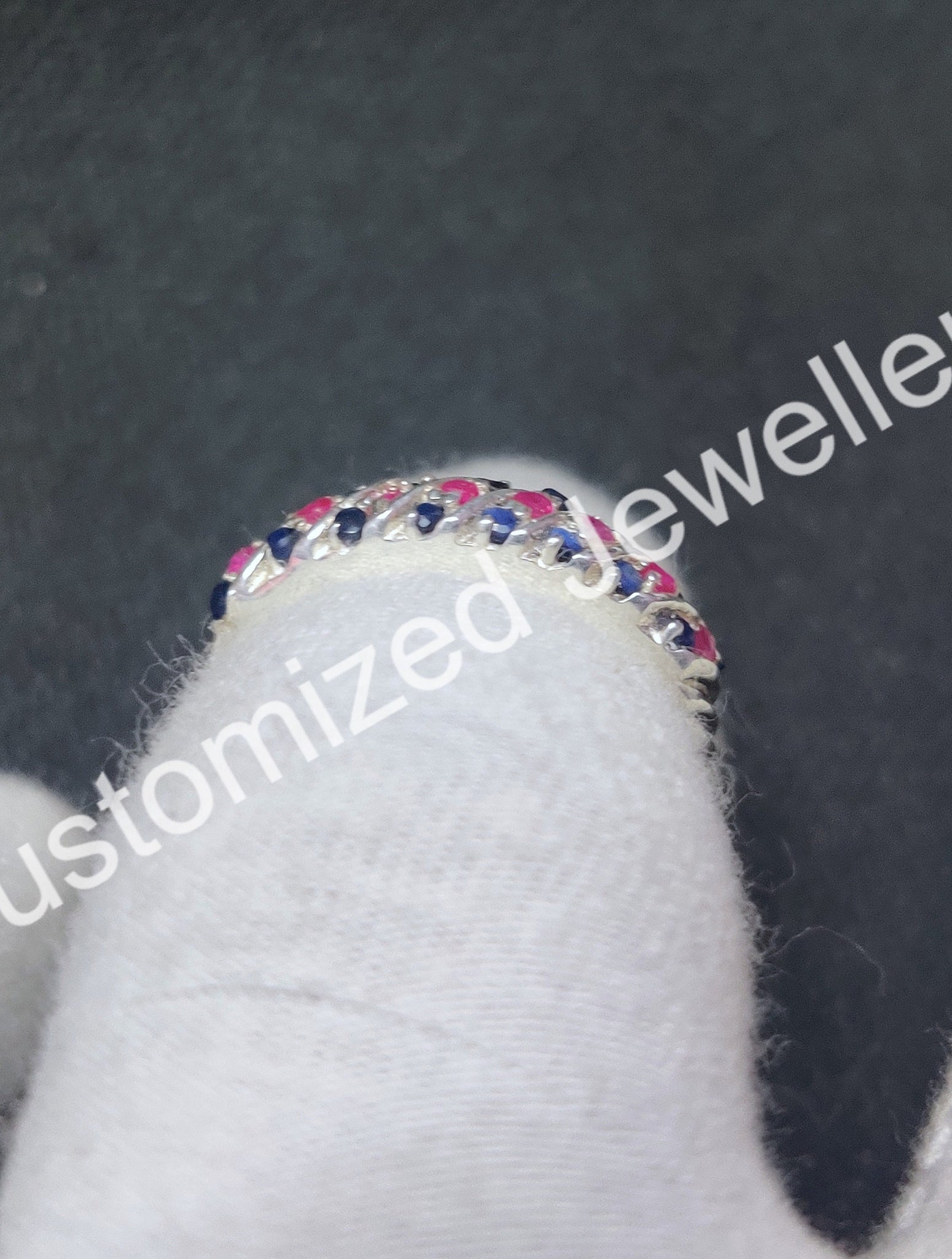 Natural Blue Sapphire Ruby Band 1.2 mm Round Sapphire Ruby Wedding Band Natural Ruby Engagement Band