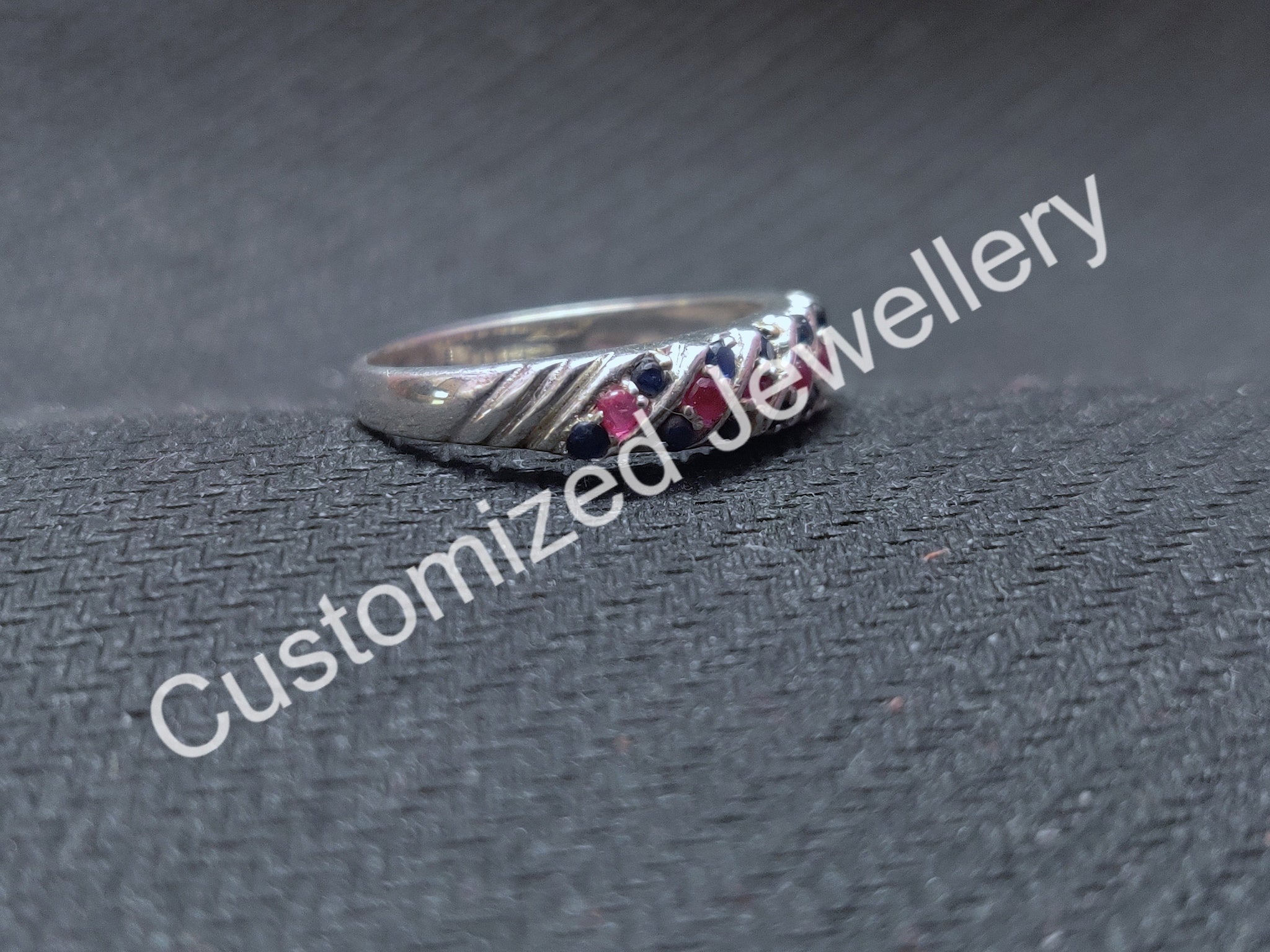 Natural Blue Sapphire Ruby Band 1.2 mm Round Sapphire Ruby Wedding Band Natural Ruby Engagement Band