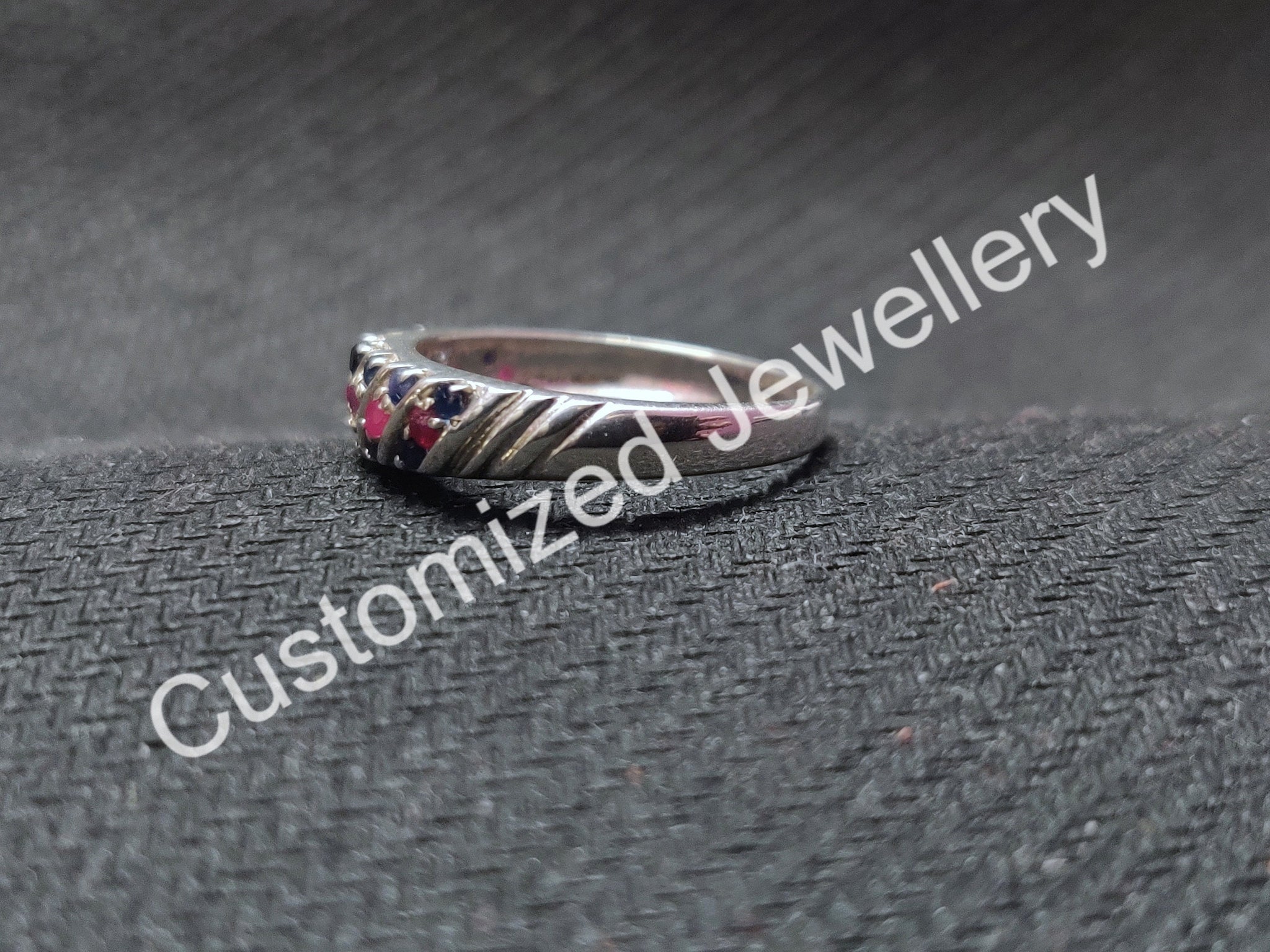 Natural Blue Sapphire Ruby Band 1.2 mm Round Sapphire Ruby Wedding Band Natural Ruby Engagement Band