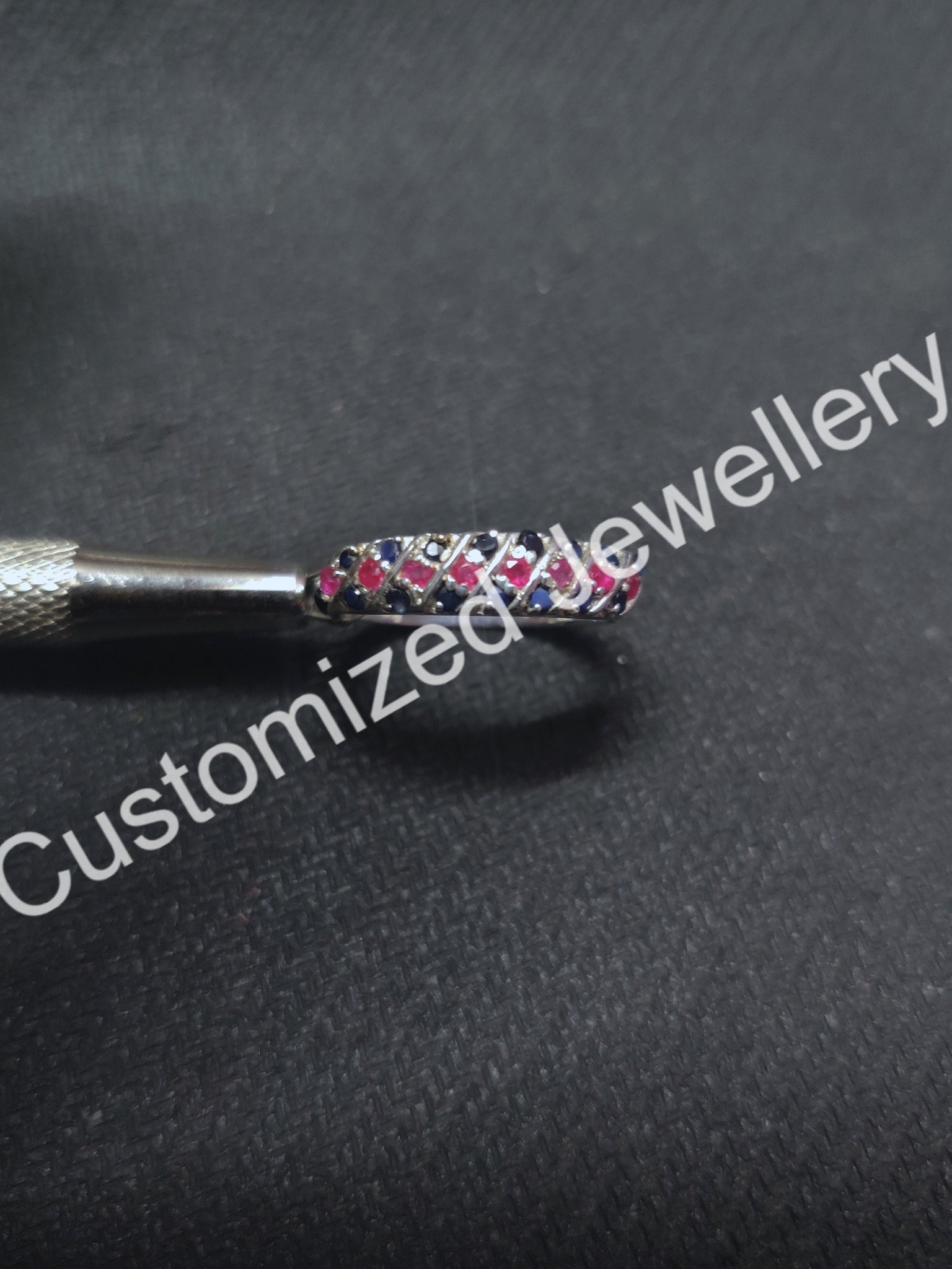 Natural Blue Sapphire Ruby Band 1.2 mm Round Sapphire Ruby Wedding Band Natural Ruby Engagement Band