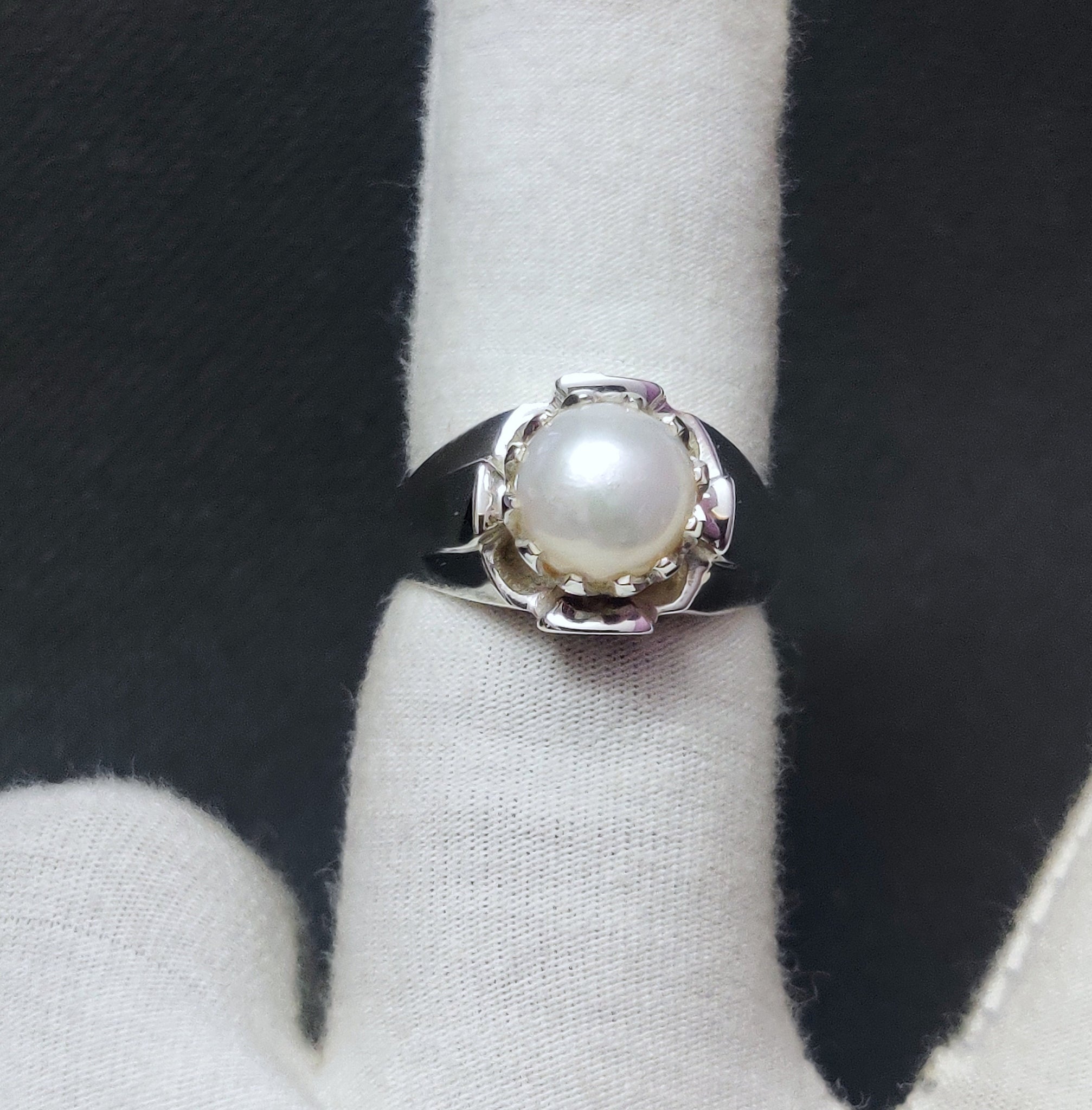 925 Silver Pearl Ring Men 9 mm Round Pearl Band Mens Pearl Ring Synthetic Pearl Ring For Men Heavy Silver Pearl Ring