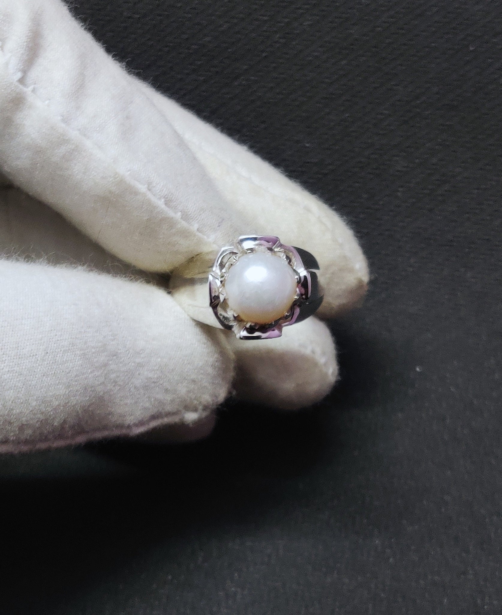 925 Silver Pearl Ring Men 9 mm Round Pearl Band Mens Pearl Ring Synthetic Pearl Ring For Men Heavy Silver Pearl Ring