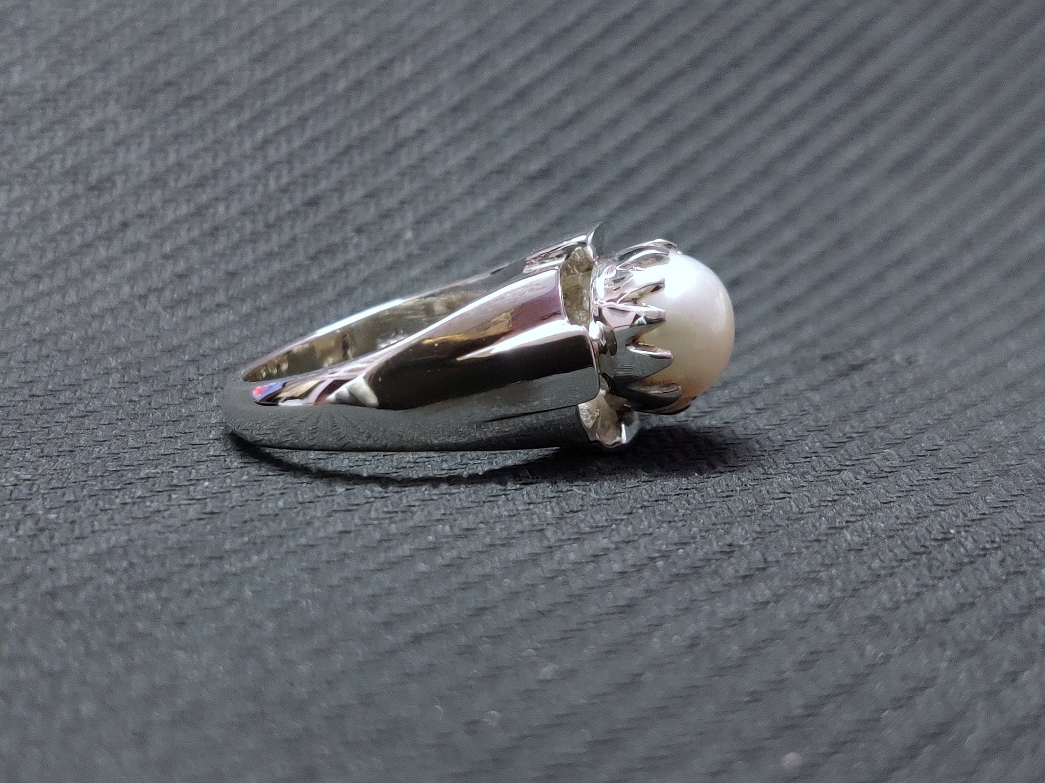 925 Silver Pearl Ring Men 9 mm Round Pearl Band Mens Pearl Ring Synthetic Pearl Ring For Men Heavy Silver Pearl Ring