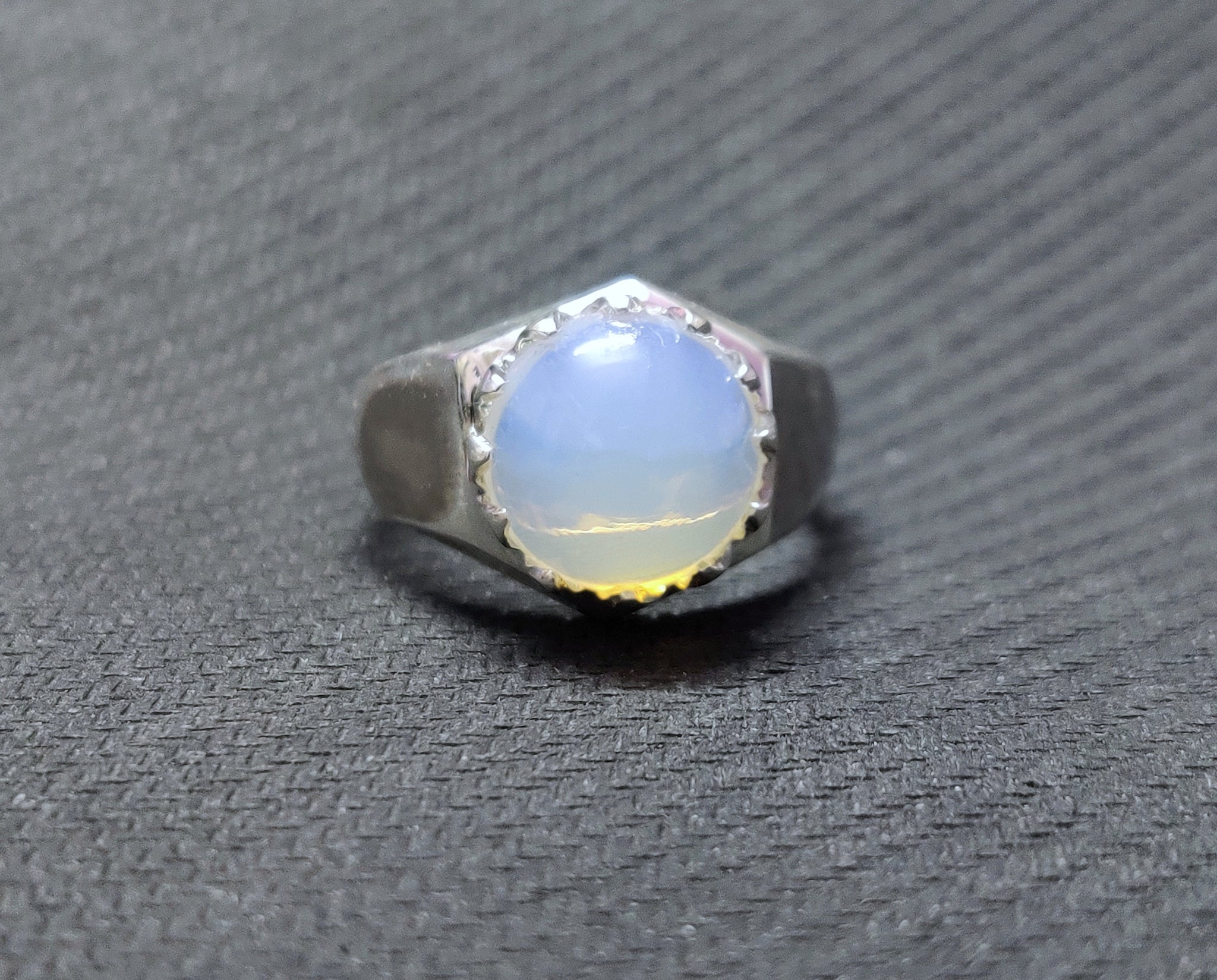 Silver Opal Mens Ring 12 mm Round 3.5 Ct Ethiopian Opal Wedding Band Natural Opal Mens Ring Ethiopian Opal Statement Ring Mens Opal Band