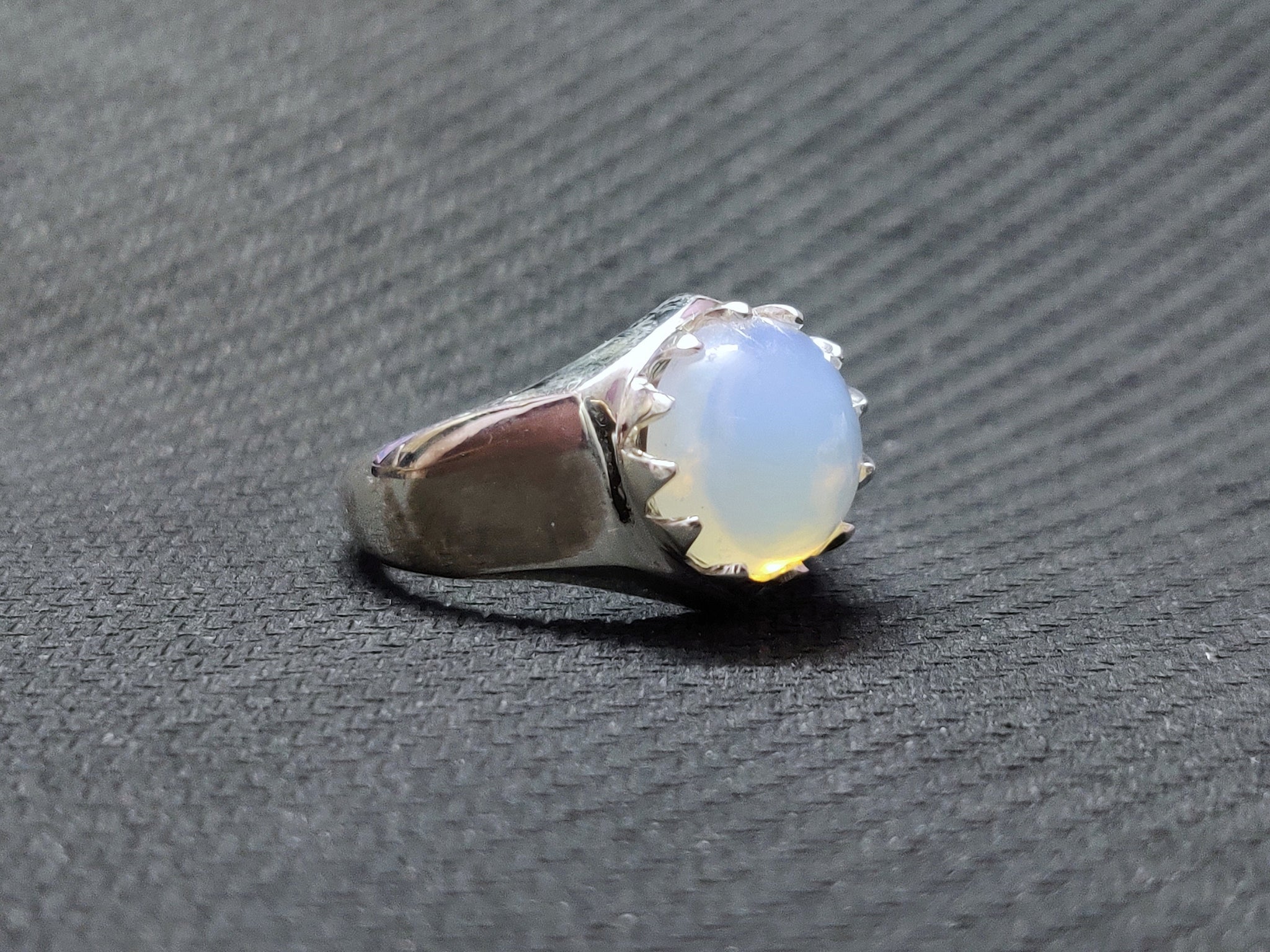 Silver Opal Mens Ring 12 mm Round 3.5 Ct Ethiopian Opal Wedding Band Natural Opal Mens Ring Ethiopian Opal Statement Ring Mens Opal Band
