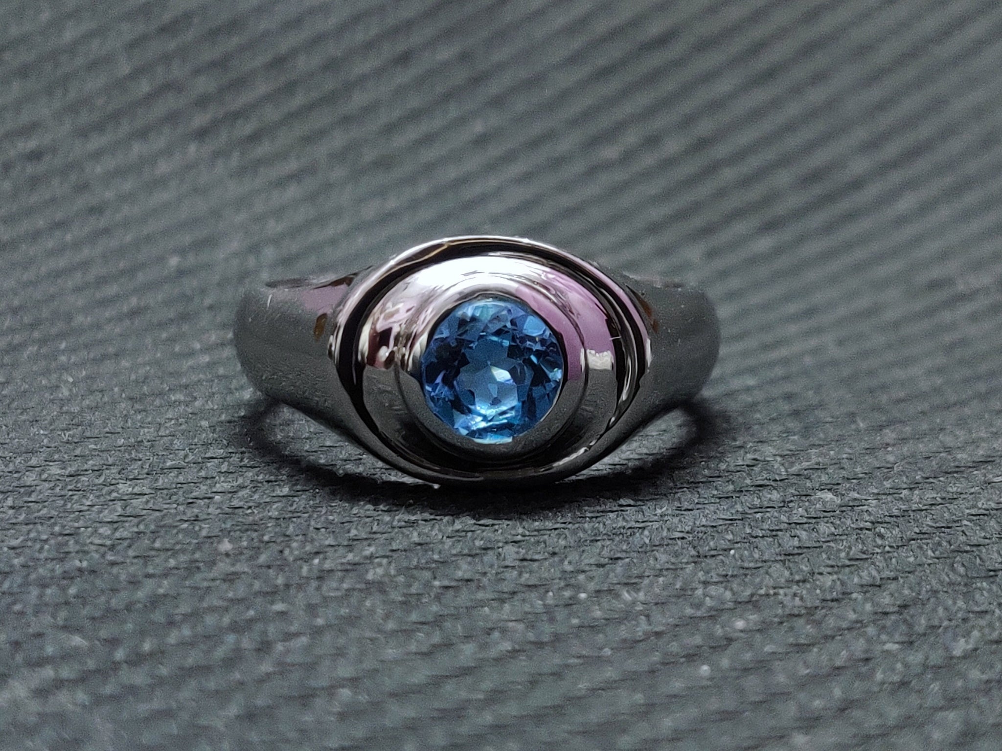 Swiss Blue Topaz Men Ring 7 mm Round Blue Topaz Silver Band For Men Natural Blue Topaz Ring 1.6 Ct Blue Topaz Band Wide Blue Topaz Band Men