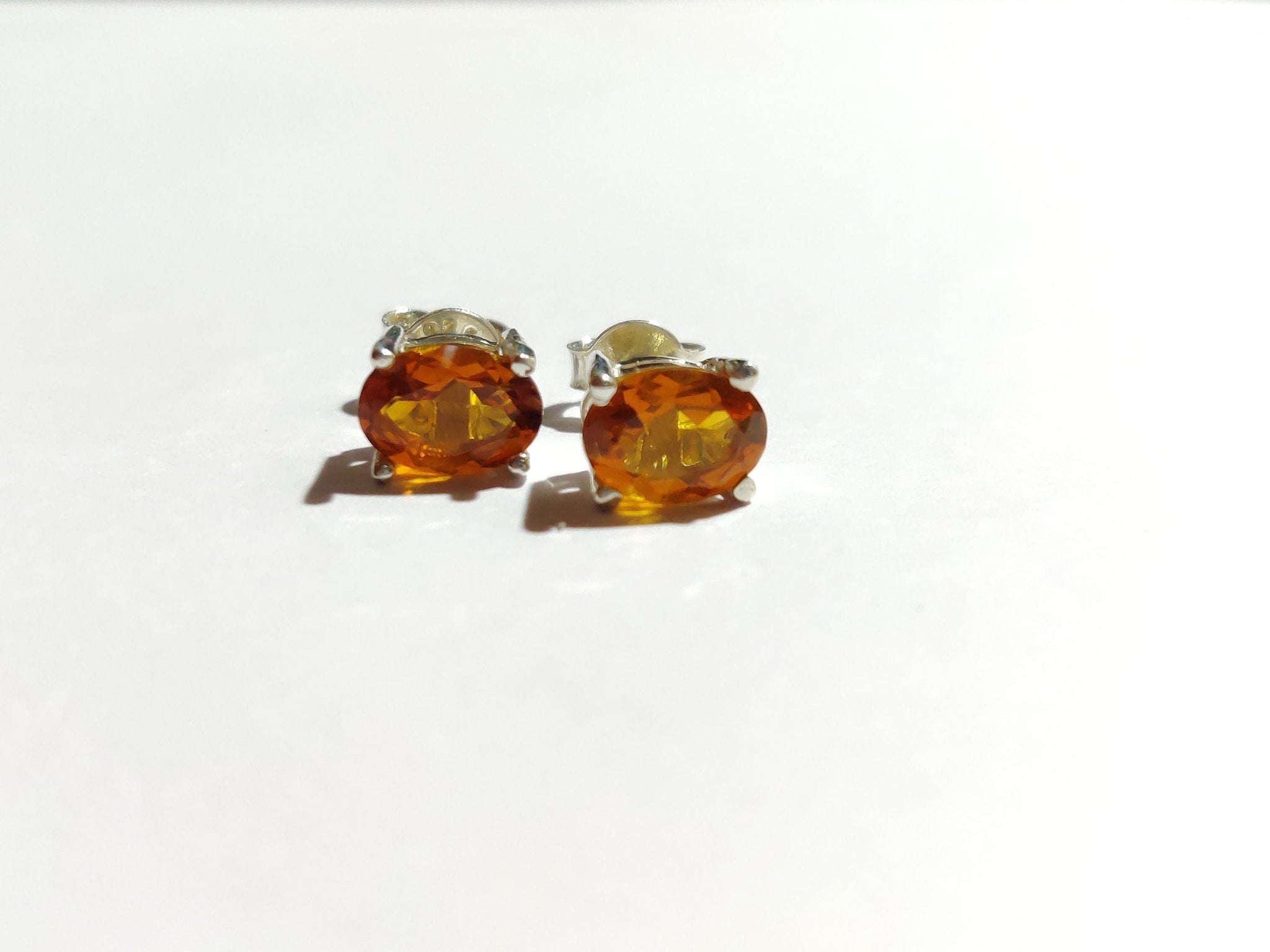 Silver Citrine Stud Earrings 6x8 mm Oval Citrine Ear Studs 925 Silver Citrine Jewelry Birthstone Stud Earrings For Her Minimalist Ear Studs