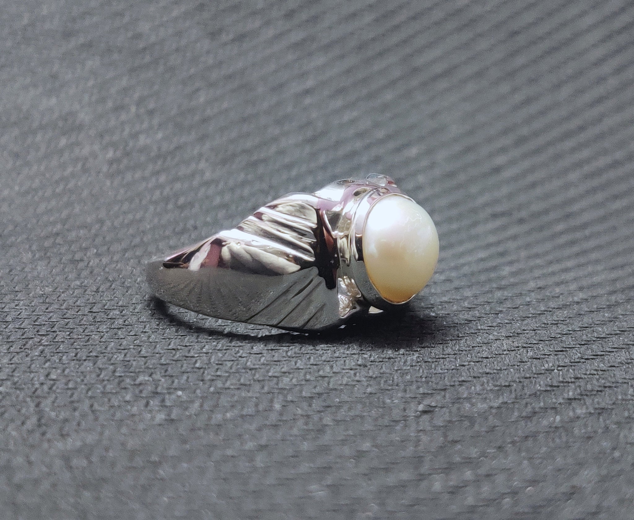 Silver Pearl Ring Men 9 mm Round Pearl Band Mens Pearl Ring Synthetic Pearl Ring For Men Heavy Silver Pearl Ring