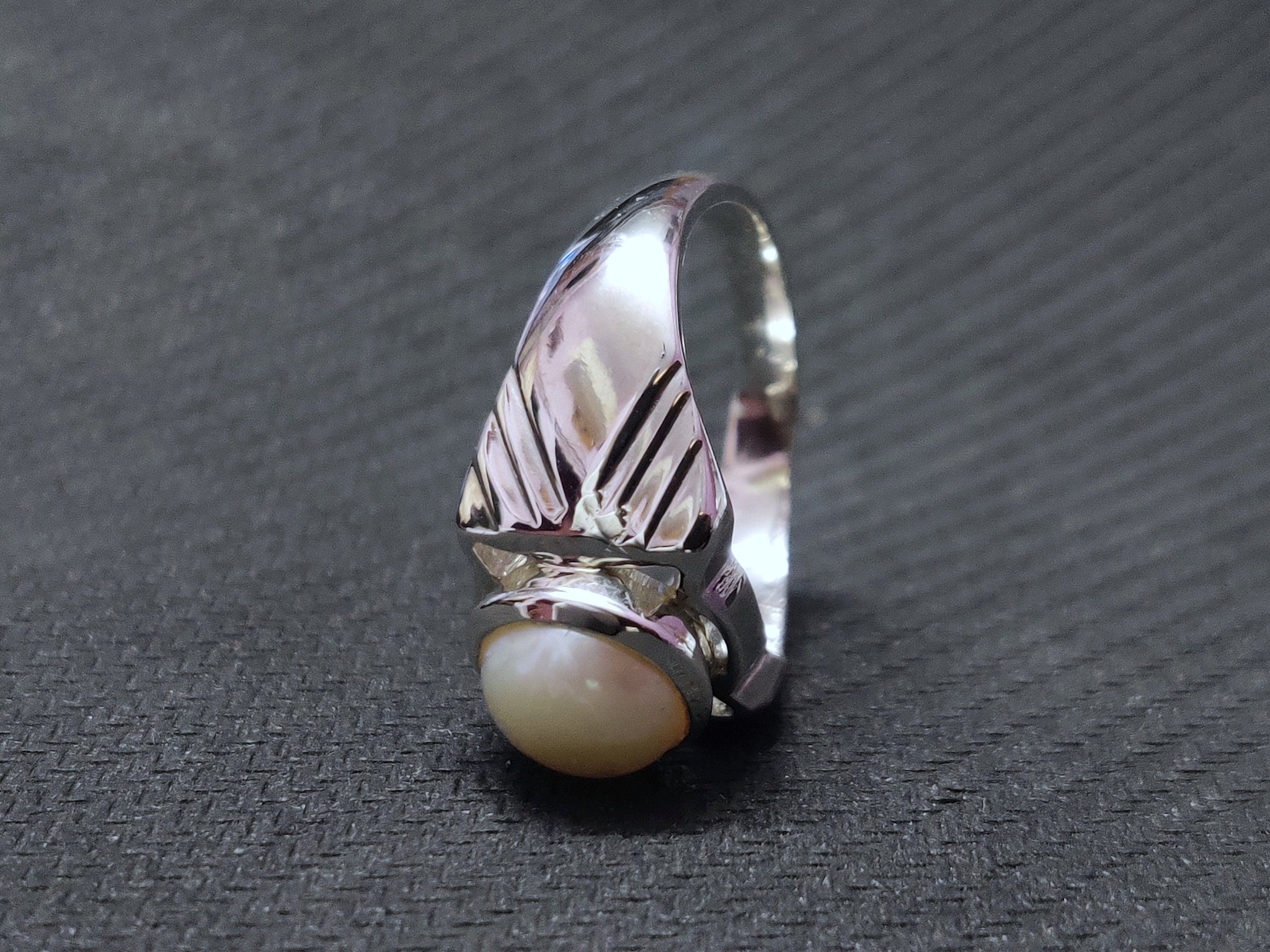 Silver Pearl Ring Men 9 mm Round Pearl Band Mens Pearl Ring Synthetic Pearl Ring For Men Heavy Silver Pearl Ring