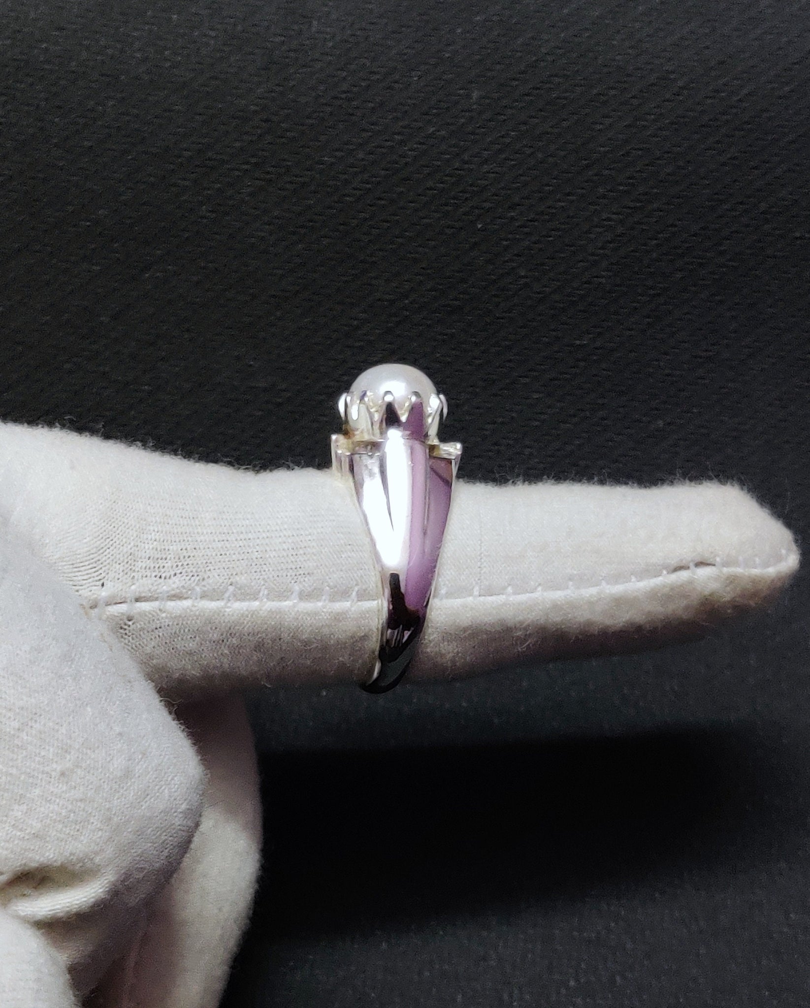925 Silver Pearl Ring Men 9 mm Round Pearl Band Mens Pearl Ring Synthetic Pearl Ring For Men Heavy Silver Pearl Ring