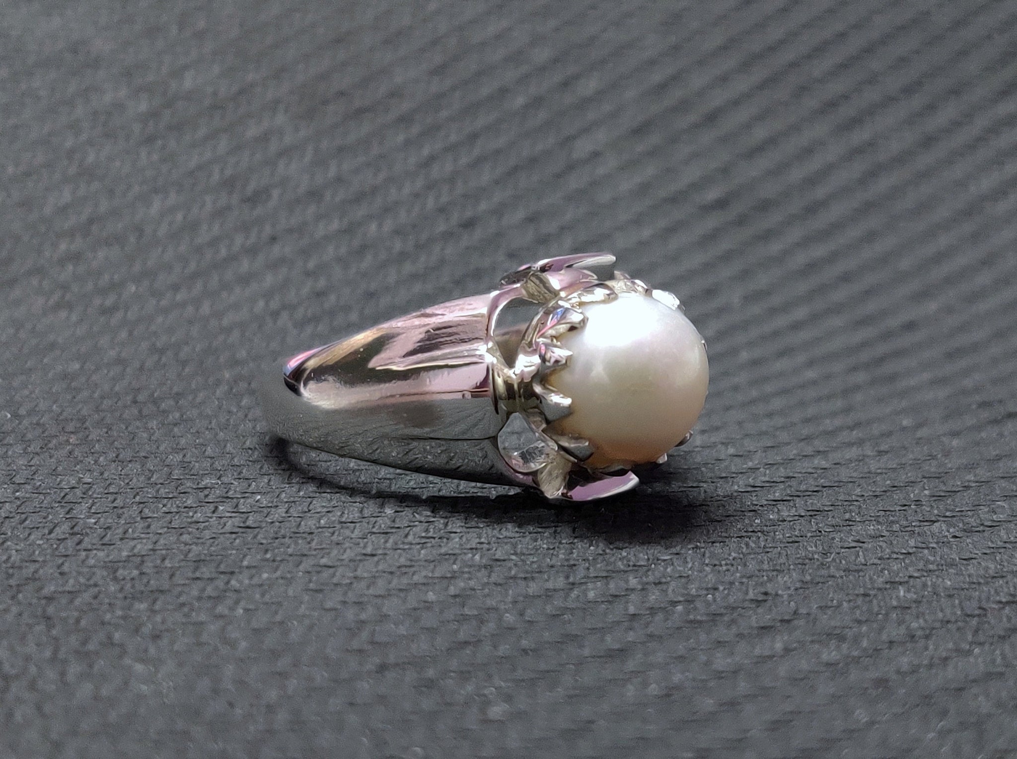 925 Silver Pearl Ring Men 9 mm Round Pearl Band Mens Pearl Ring Synthetic Pearl Ring For Men Heavy Silver Pearl Ring