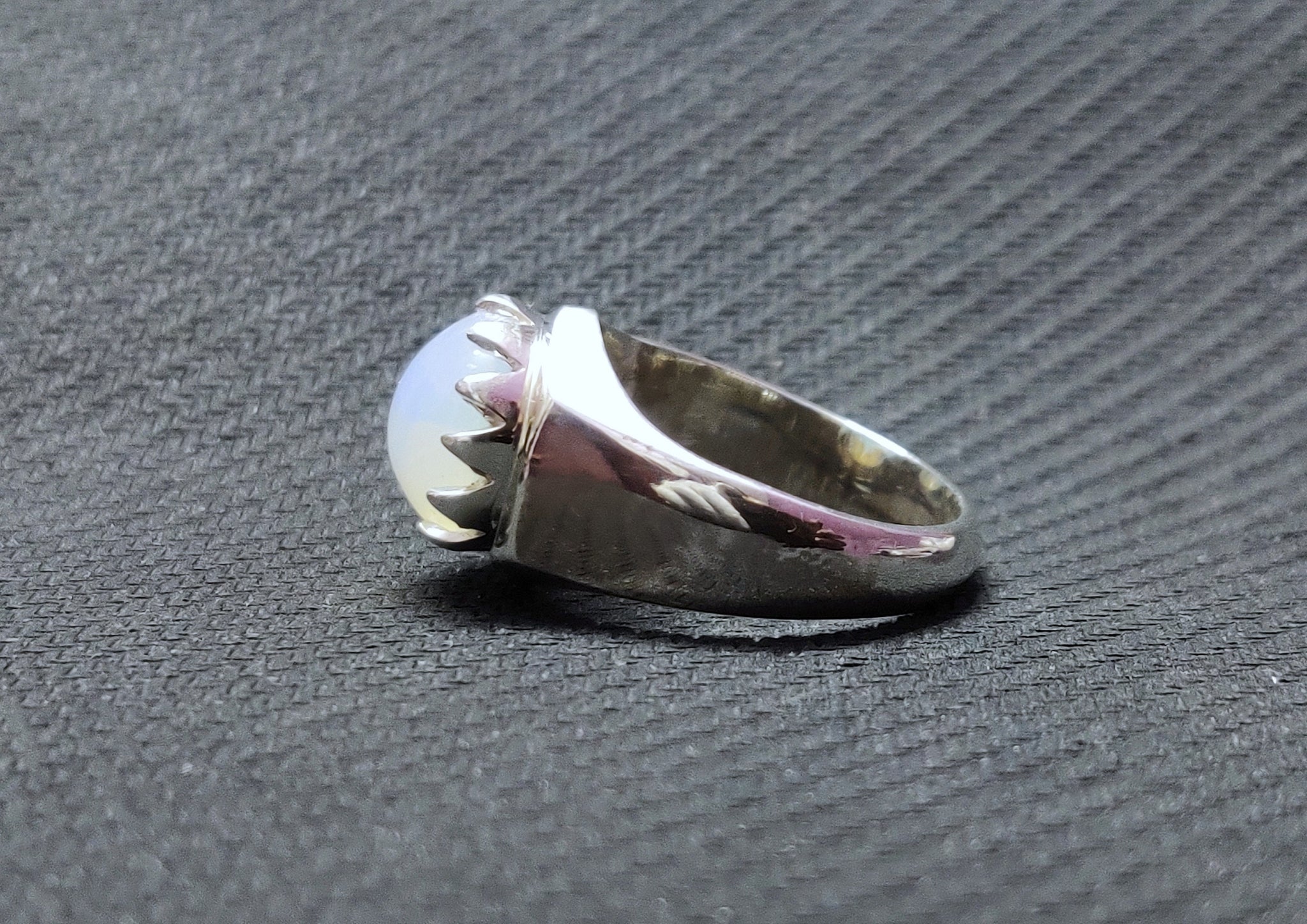 Silver Opal Mens Ring 12 mm Round 3.5 Ct Ethiopian Opal Wedding Band Natural Opal Mens Ring Ethiopian Opal Statement Ring Mens Opal Band