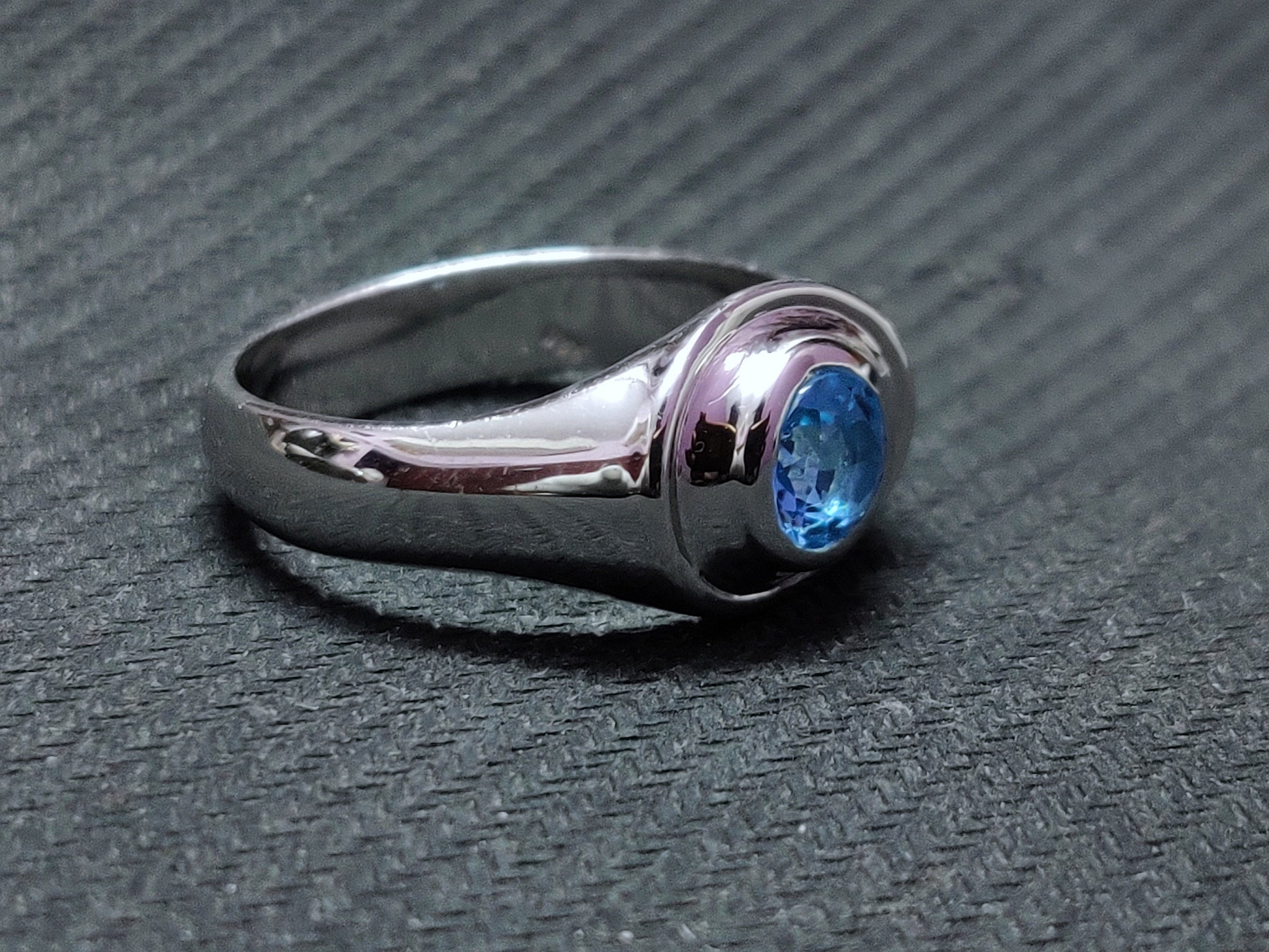 Swiss Blue Topaz Men Ring 7 mm Round Blue Topaz Silver Band For Men Natural Blue Topaz Ring 1.6 Ct Blue Topaz Band Wide Blue Topaz Band Men