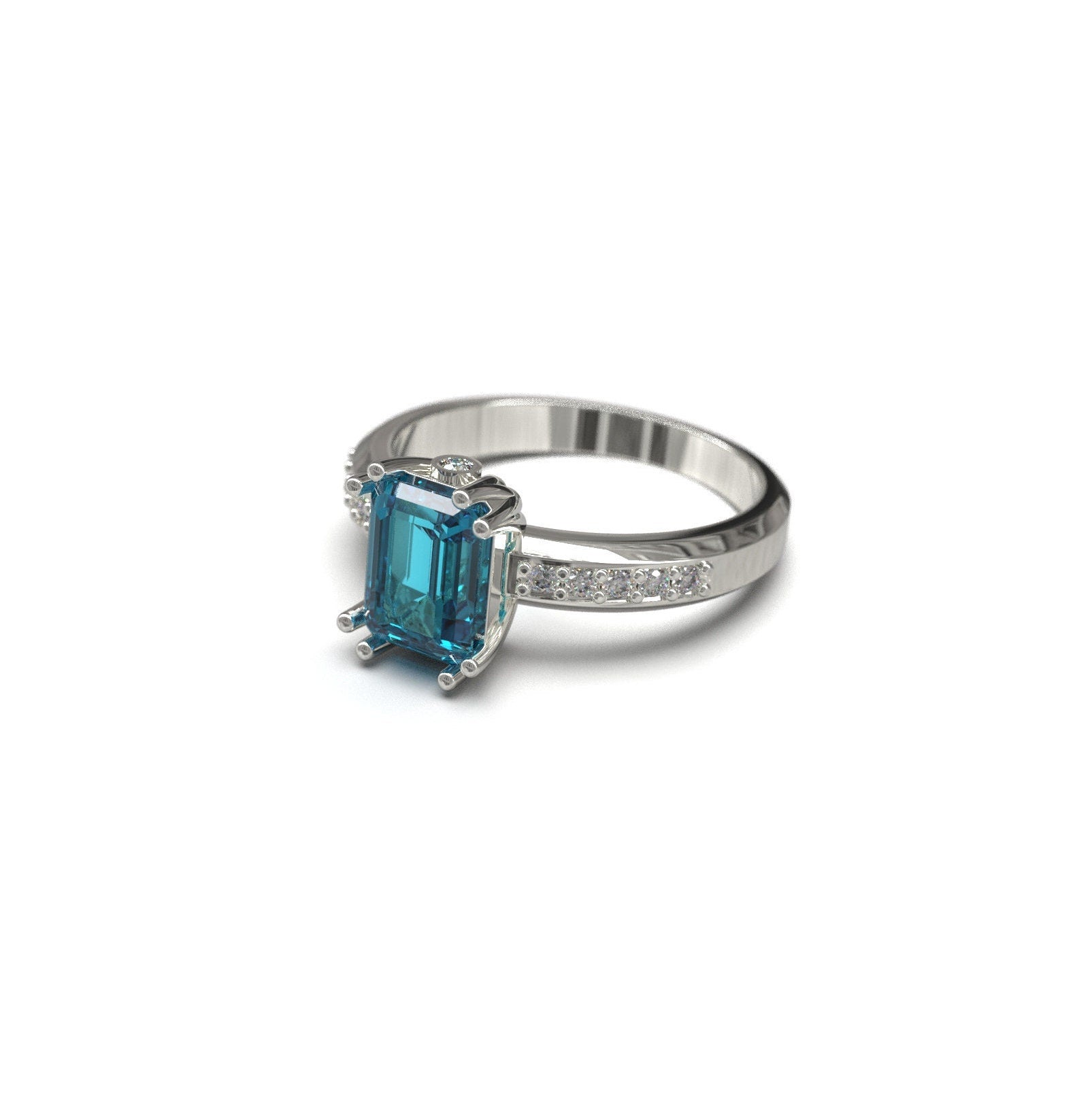 Swiss Blue Topaz Engagement Ring 6x8 mm Octagon 1.8 Ct Swiss Topaz Wedding Ring Swiss Blue Topaz Solitaire Ring Swiss Topaz Anniversary Ring