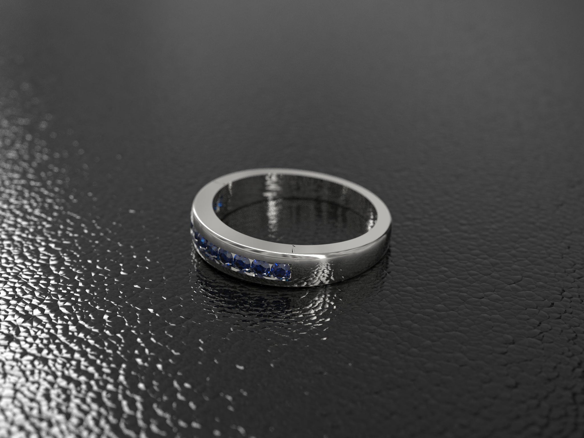 Natural Blue Sapphire Band Sterling Silver Blue Sapphire Band 2 mm Round Blue Sapphire Half Eternity Band September Birthstone Ring