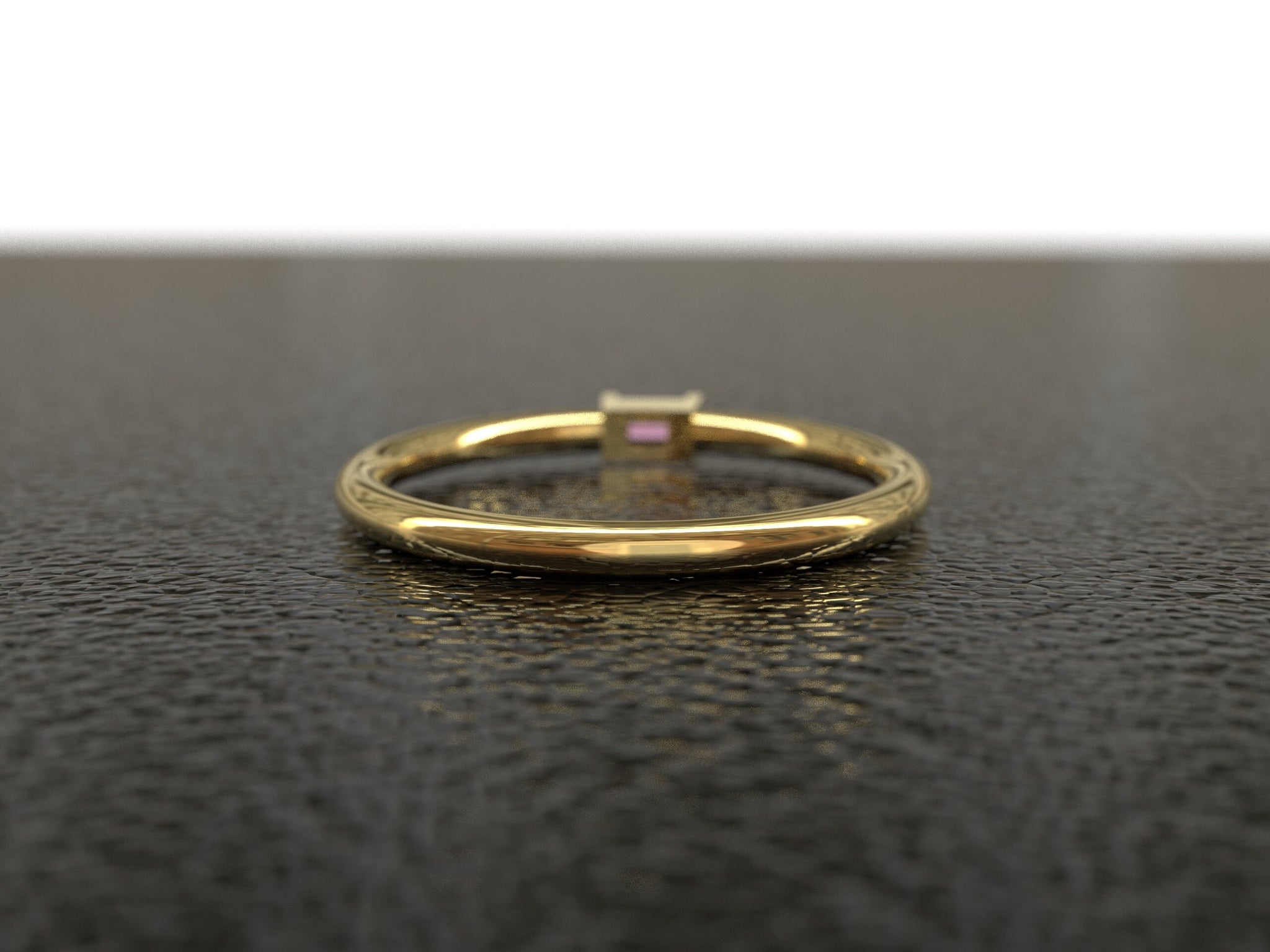 Pink Sapphire Diamond Minimalist Ring 14K Gold Pink Sapphire Stacking Ring 2x4 Octagon Cut Sapphire 1.2 mm Round Diamond Stackable Band