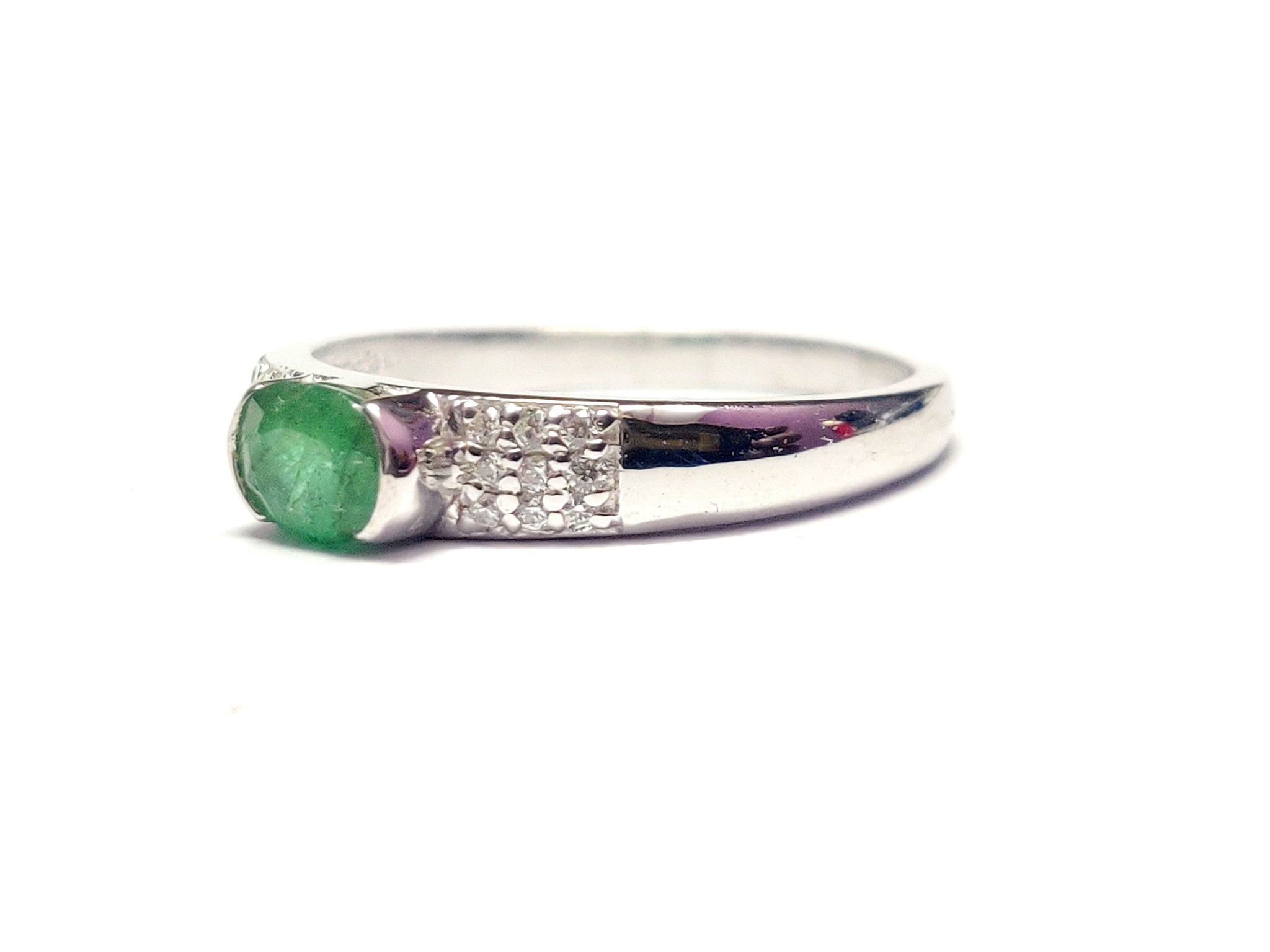 Silver Emerald Wedding Band Natural Emerald Ring 5x7 mm Oval 1 Ct Emerald Wedding Band Vintage Emerald Ring May Birthstone Ring Gift For Her
