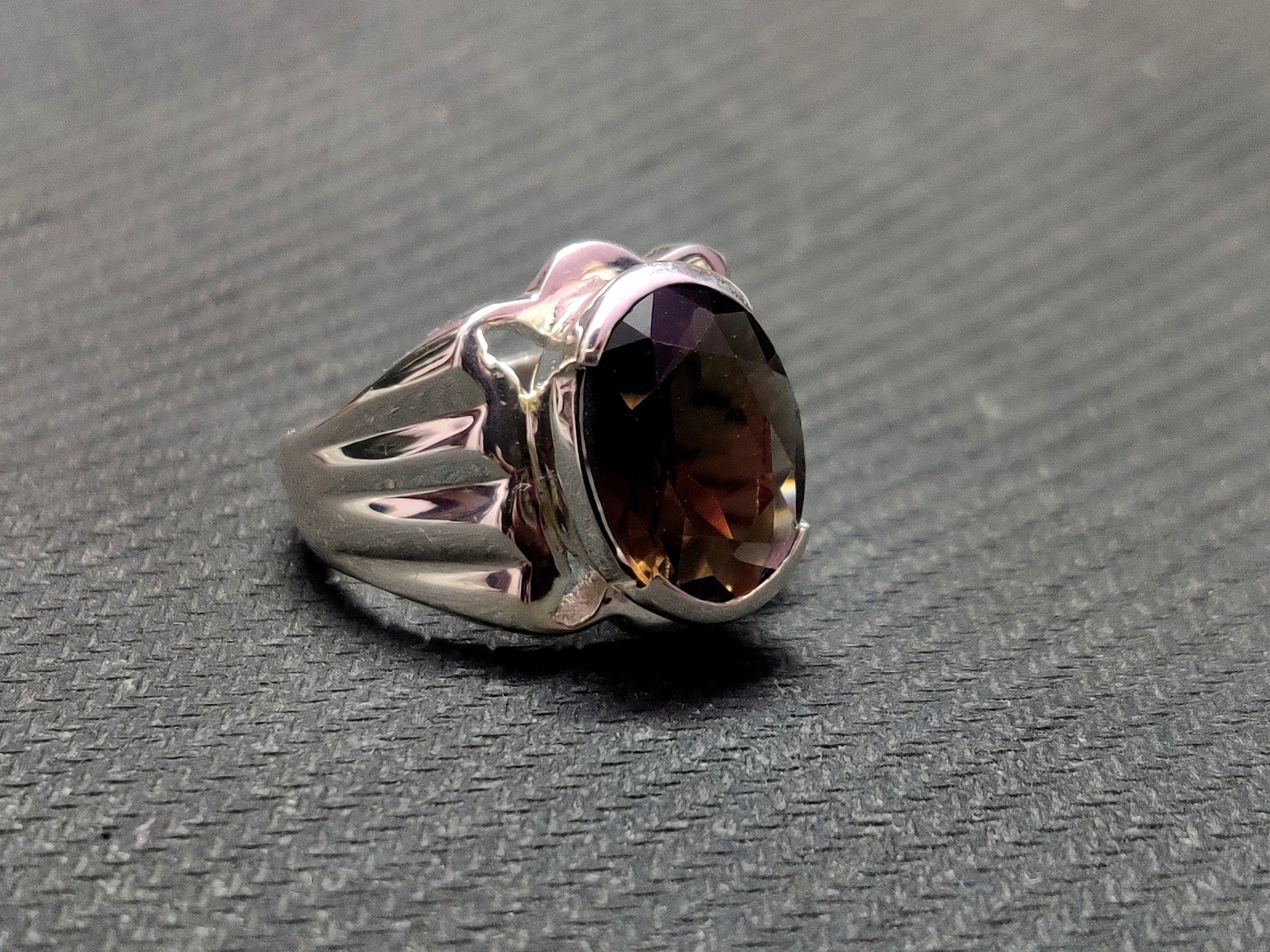 Smoky Quartz Men Ring Brown Smoky Men Ring 10x14 mm Oval 5 Ct Smoky Quartz Statement Ring Heavy Silver Gemstone Men's Ring  Gift For Him