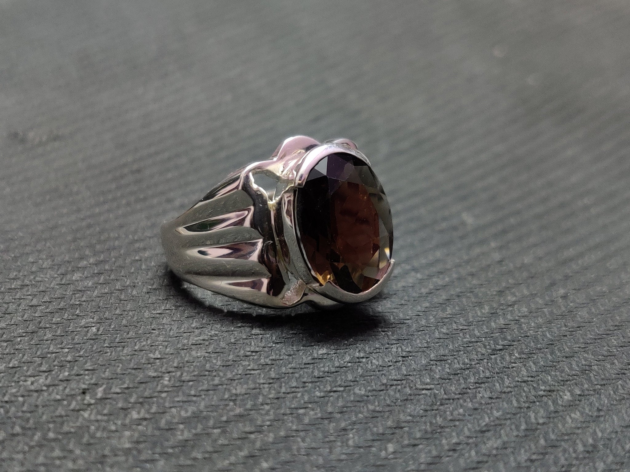Smoky Quartz Men Ring Brown Smoky Men Ring 10x14 mm Oval 5 Ct Smoky Quartz Statement Ring Heavy Silver Gemstone Men's Ring  Gift For Him