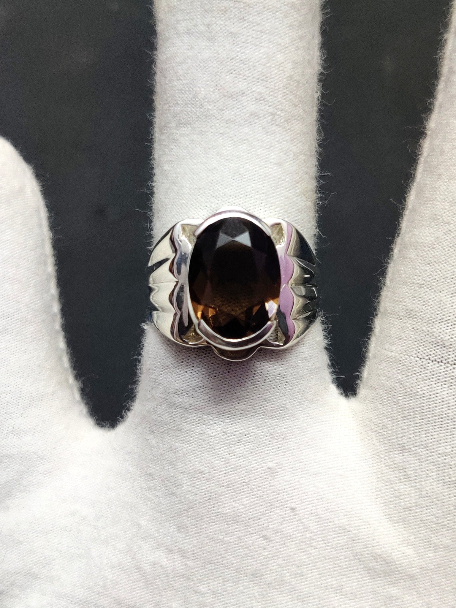 Smoky Quartz Men Ring Brown Smoky Men Ring 10x14 mm Oval 5 Ct Smoky Quartz Statement Ring Heavy Silver Gemstone Men's Ring  Gift For Him