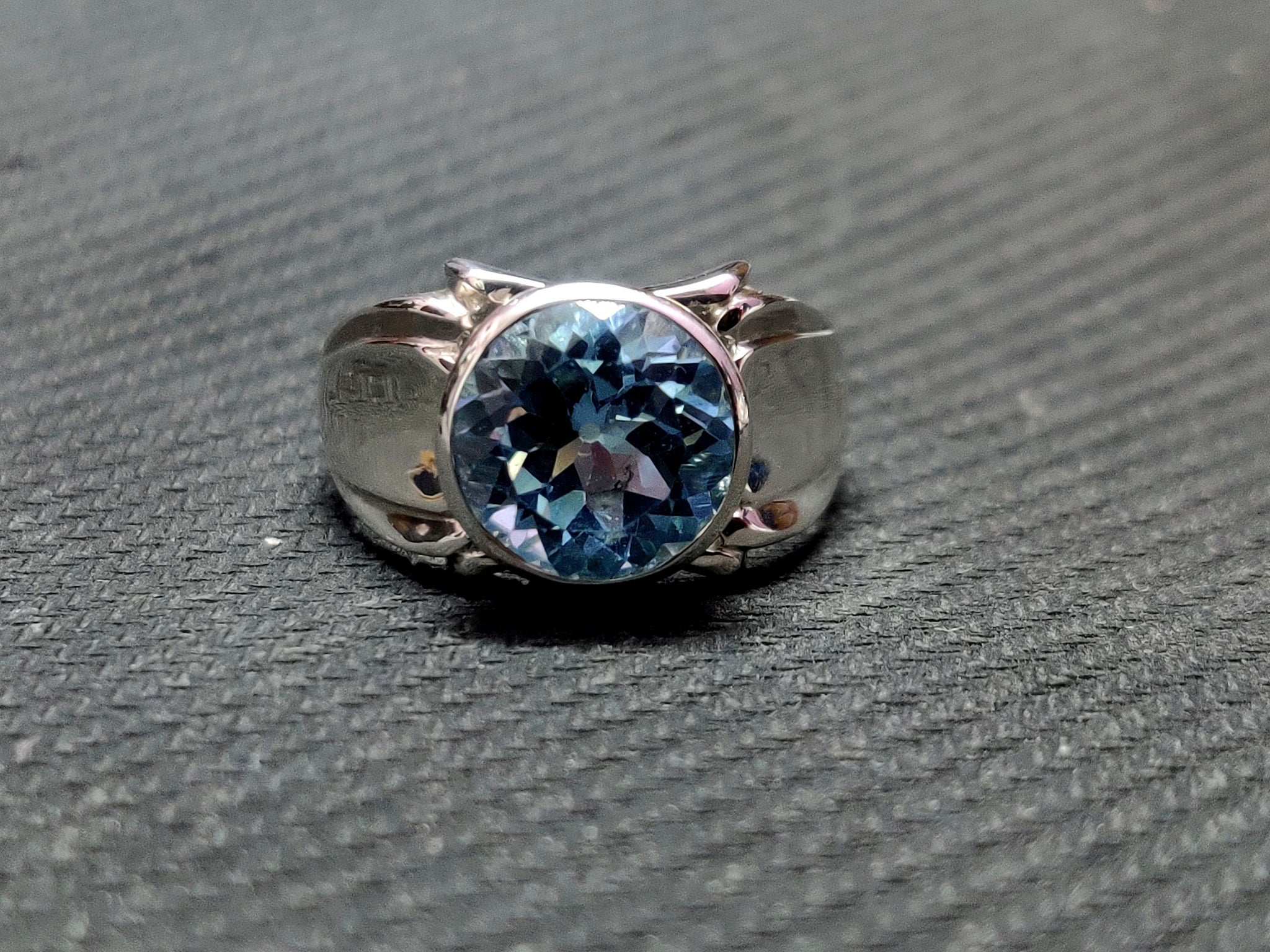 Blue Topaz Statement Ring 6 Ct Blue Topaz Men Ring 10 mm Round Blue Topaz Band For Men 925 Silver Handmade Blue Topaz Men Ring Gift For Him