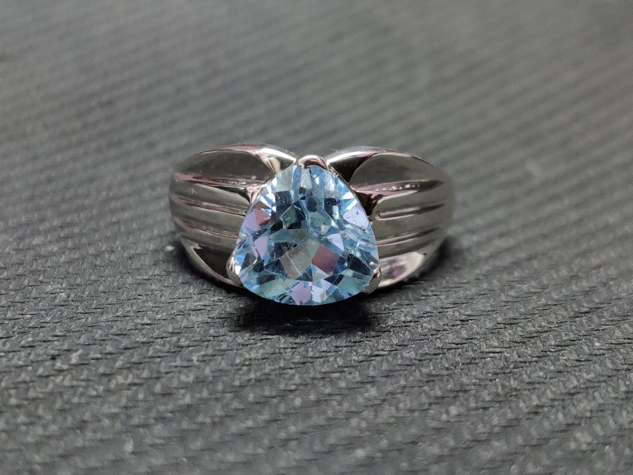 925 Silver Blue Topaz Statement Ring 5 Ct Blue Topaz Band 10 mm Trillion Cut Blue Topaz Band Handmade Blue Topaz Ring Gemstone Ring