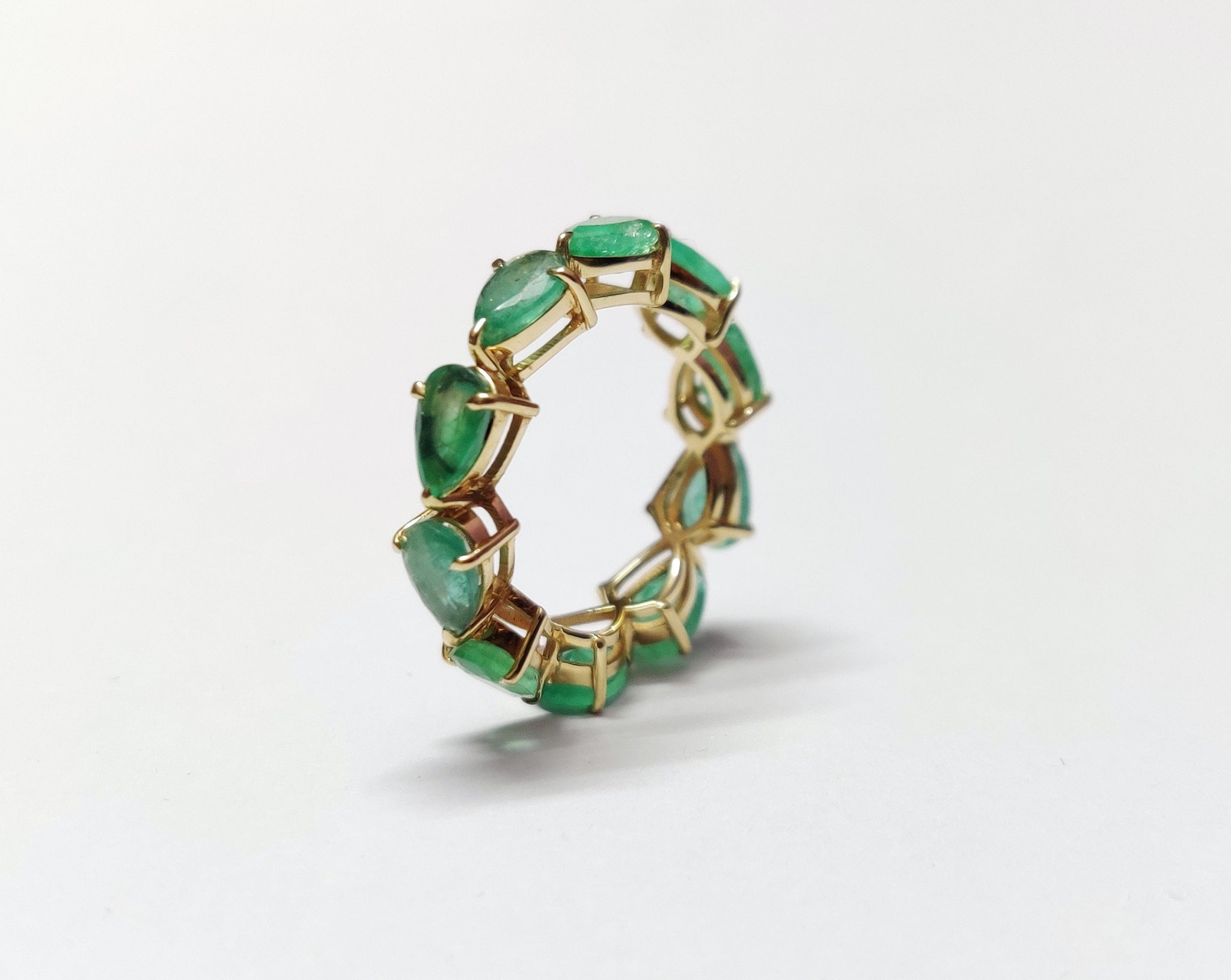 Emerald Eternity Ring 14K Gold Emerald Eternity Band Pear Cut Emerald Full Eternity Engagement Ring 4x6 mm Pear Emerald Wedding Ring