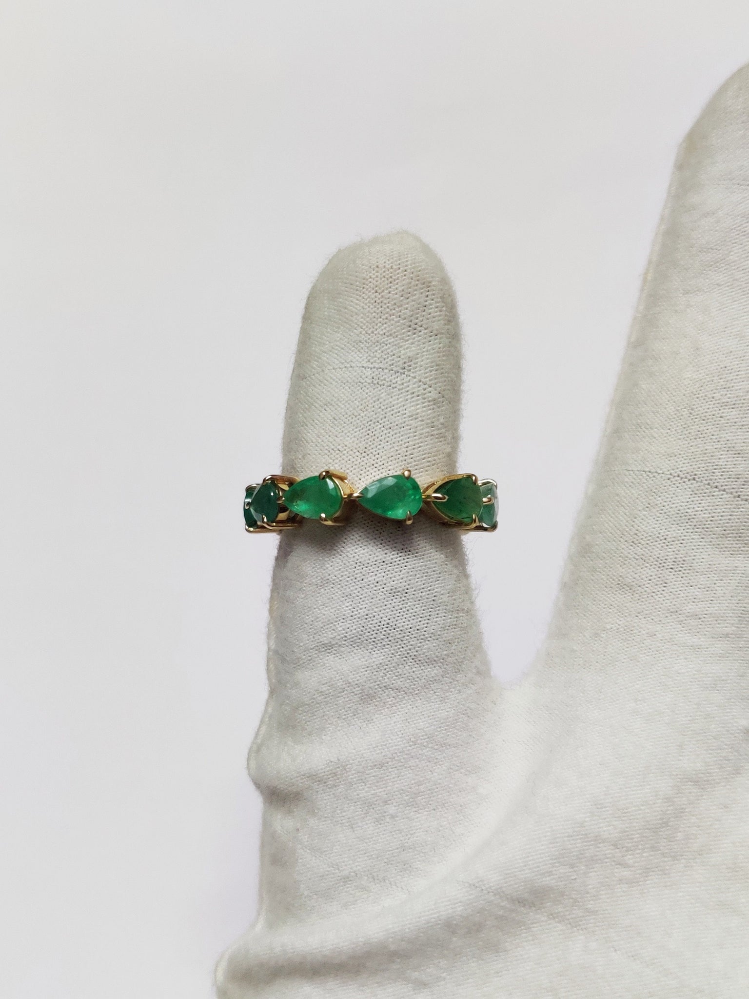 Emerald Eternity Ring 14K Gold Emerald Eternity Band Pear Cut Emerald Full Eternity Engagement Ring 4x6 mm Pear Emerald Wedding Ring