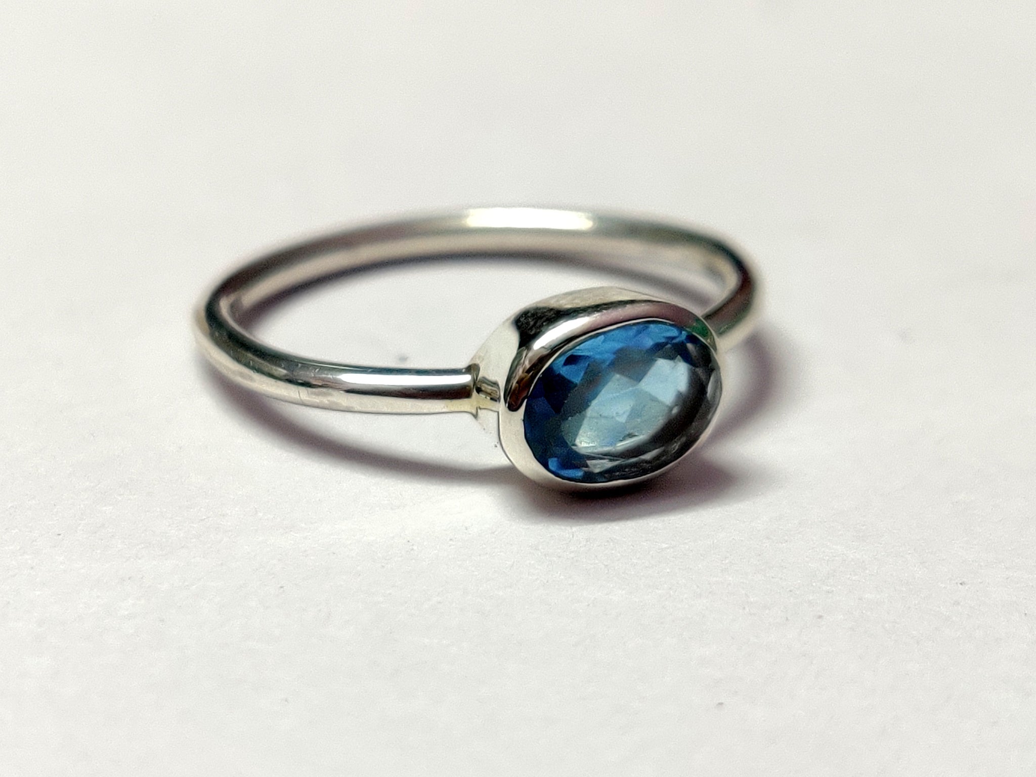 Blue Topaz Stacking Ring Swiss Blue Topaz Minimalist Ring 5x7 mm Oval 1 Ct Blue Topaz Band December Birthstone Ring Blue Topaz Dainty Ring
