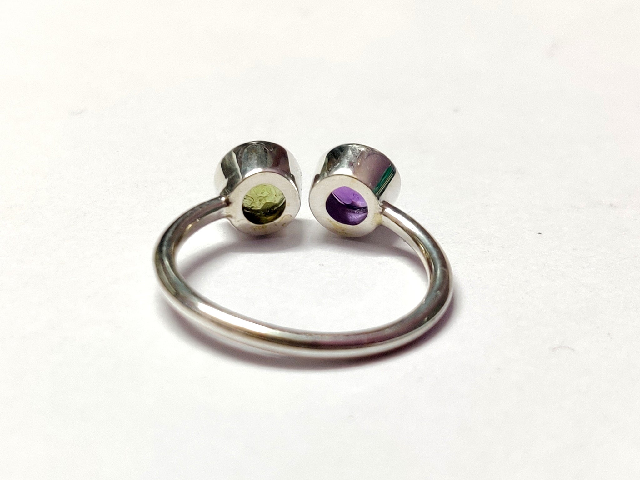 Natural Peridot Amethyst Stacking Ring 5 mm Round Amethyst Peridot Stackable Band 0.6 Ct Peridot Amethyst Band Two Birthstone Ring