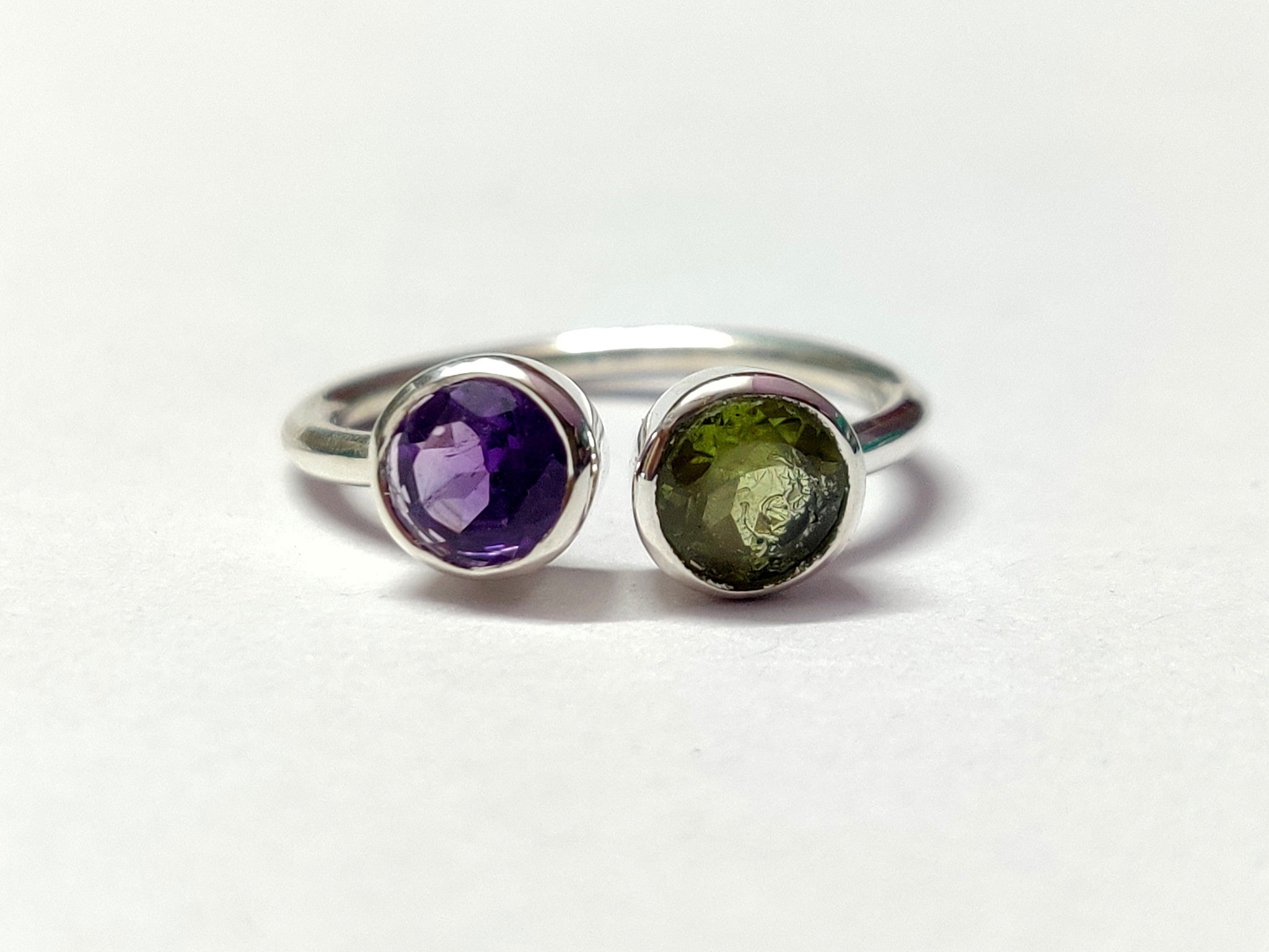 Natural Peridot Amethyst Stacking Ring 5 mm Round Amethyst Peridot Stackable Band 0.6 Ct Peridot Amethyst Band Two Birthstone Ring