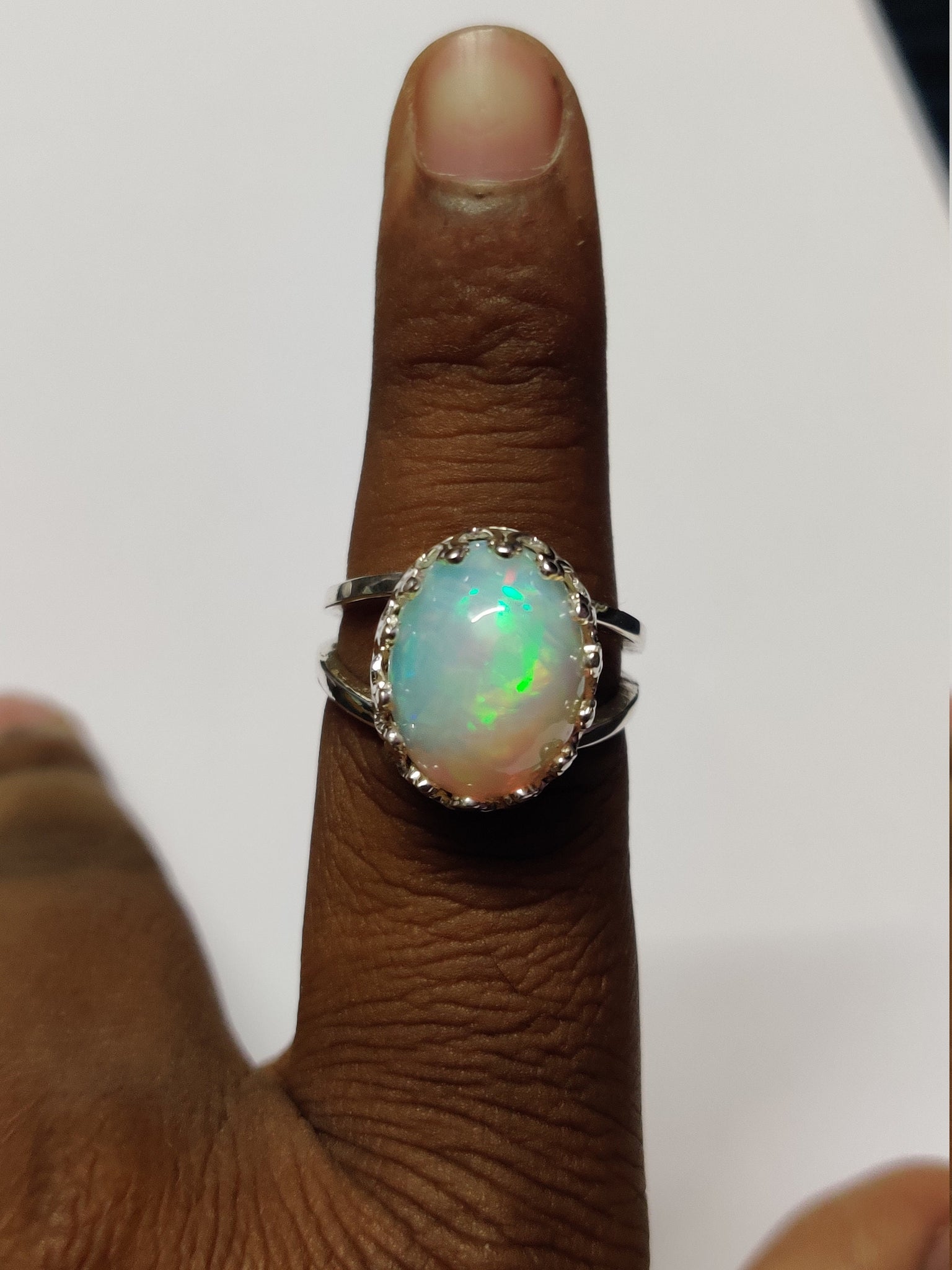 Opal Statement Ring Large Opal Ring 10x14 mm Oval Ethiopian Opal Engagement Ring 925 Silver Welo Opal Wedding Ring October Birthstone Ring