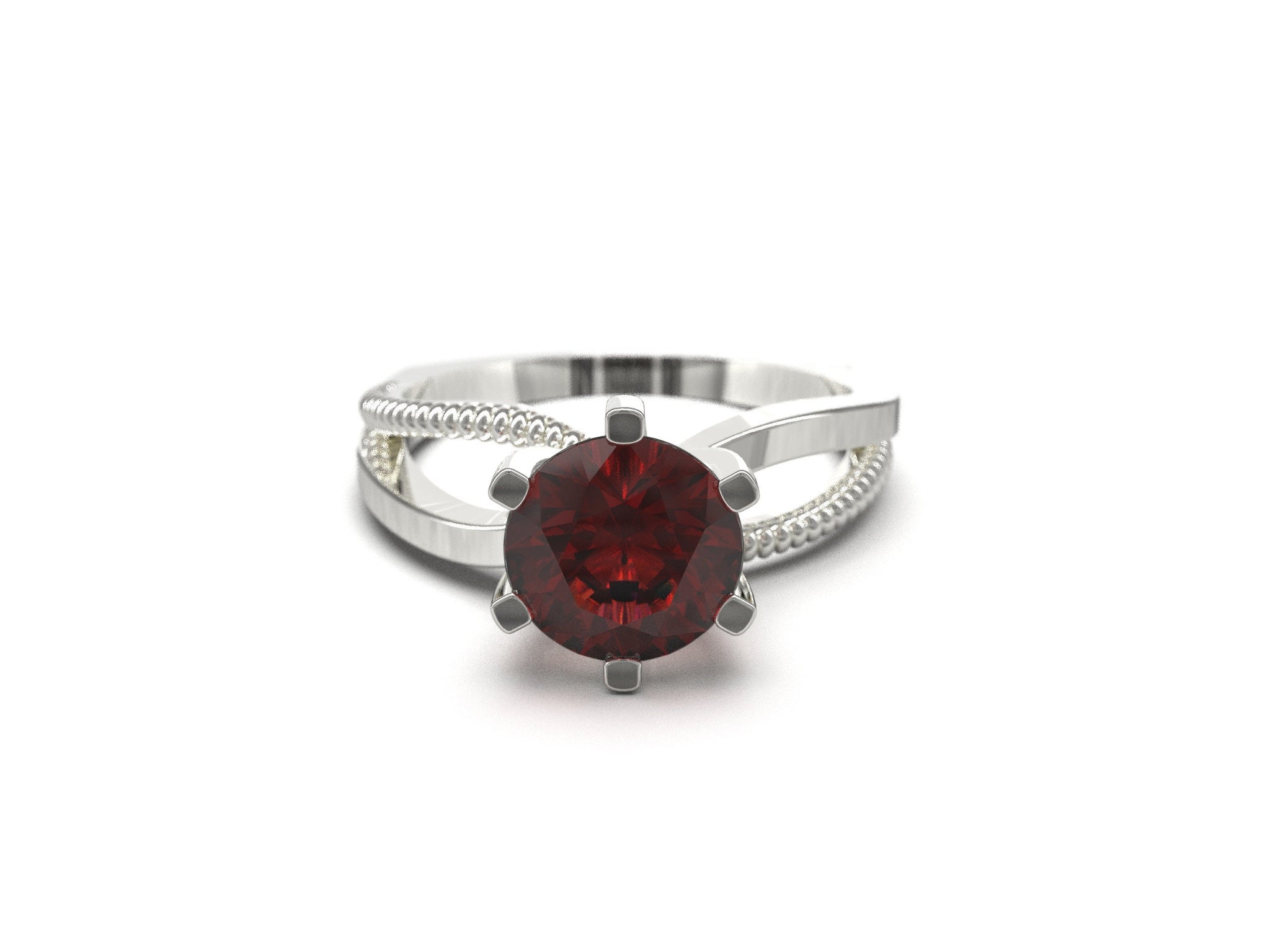 Garnet Ring Silver Garnet Band 7 mm Round 1.5 Ct Garnet Engagement Ring January Birthstone Ring Garnet Anniversary Ring Gift For Her