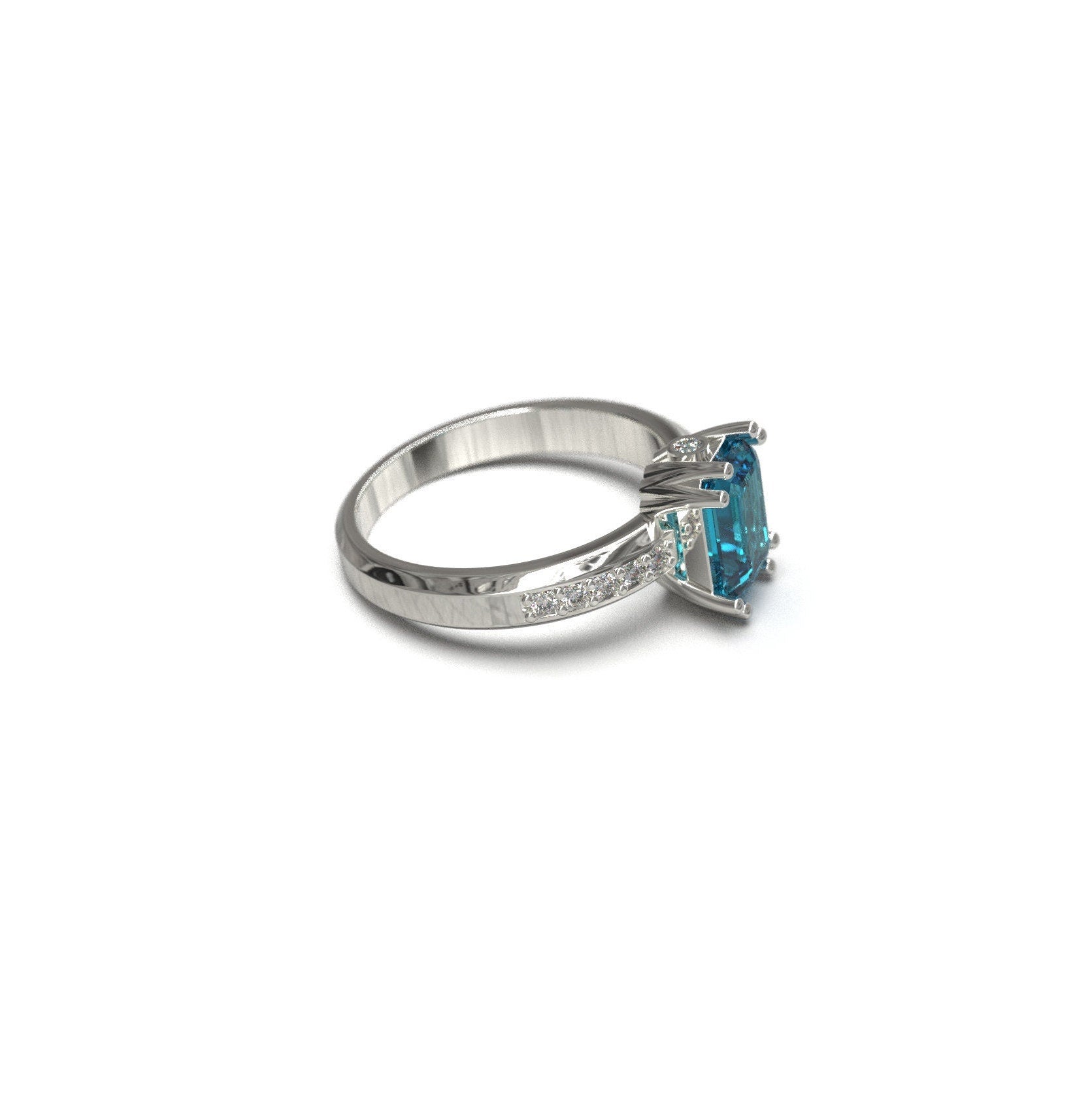 Swiss Blue Topaz Engagement Ring 6x8 mm Octagon 1.8 Ct Swiss Topaz Wedding Ring Swiss Blue Topaz Solitaire Ring Swiss Topaz Anniversary Ring
