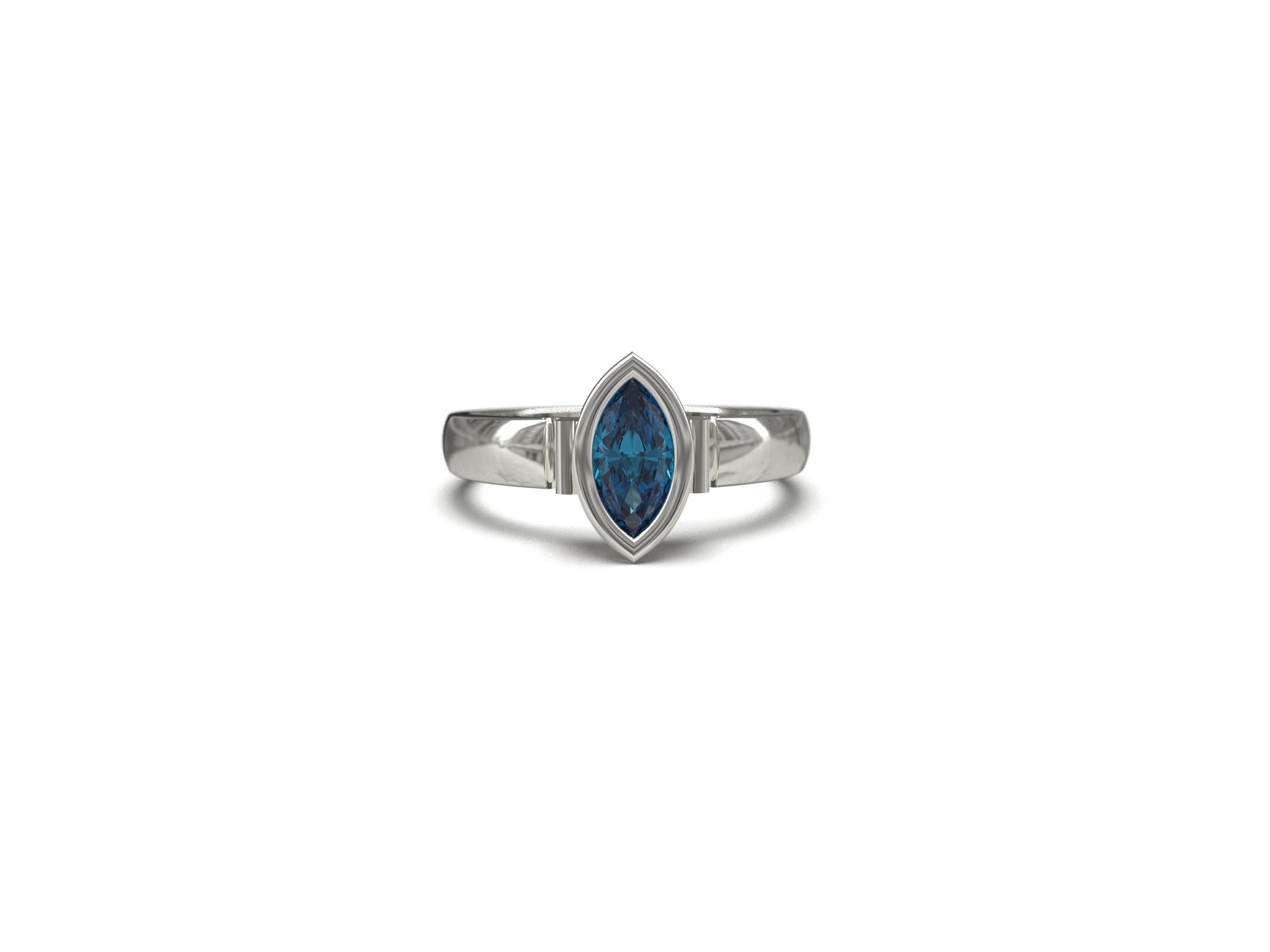 Silver Swiss Blue Topaz Promise Ring 5x10 mm Marquees 0.9 Ct Swiss Topaz Anniversary Band Swiss Blue Topaz Engagement Band